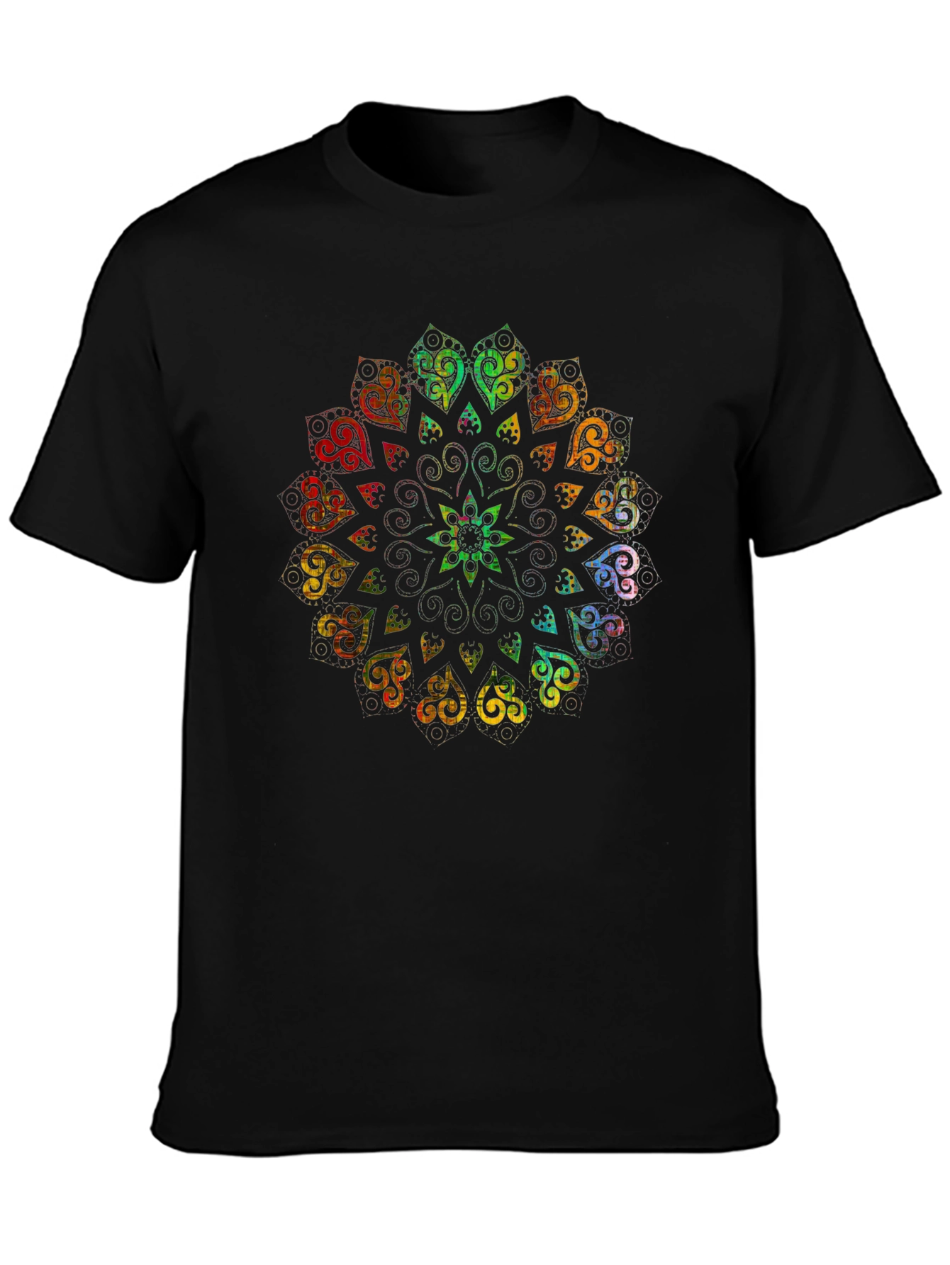 Rainbow Mandala Graphic Black T-Shirt