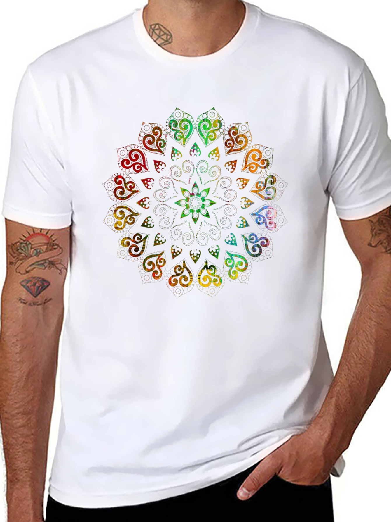 Rainbow Mandala Graphic Black T-Shirt