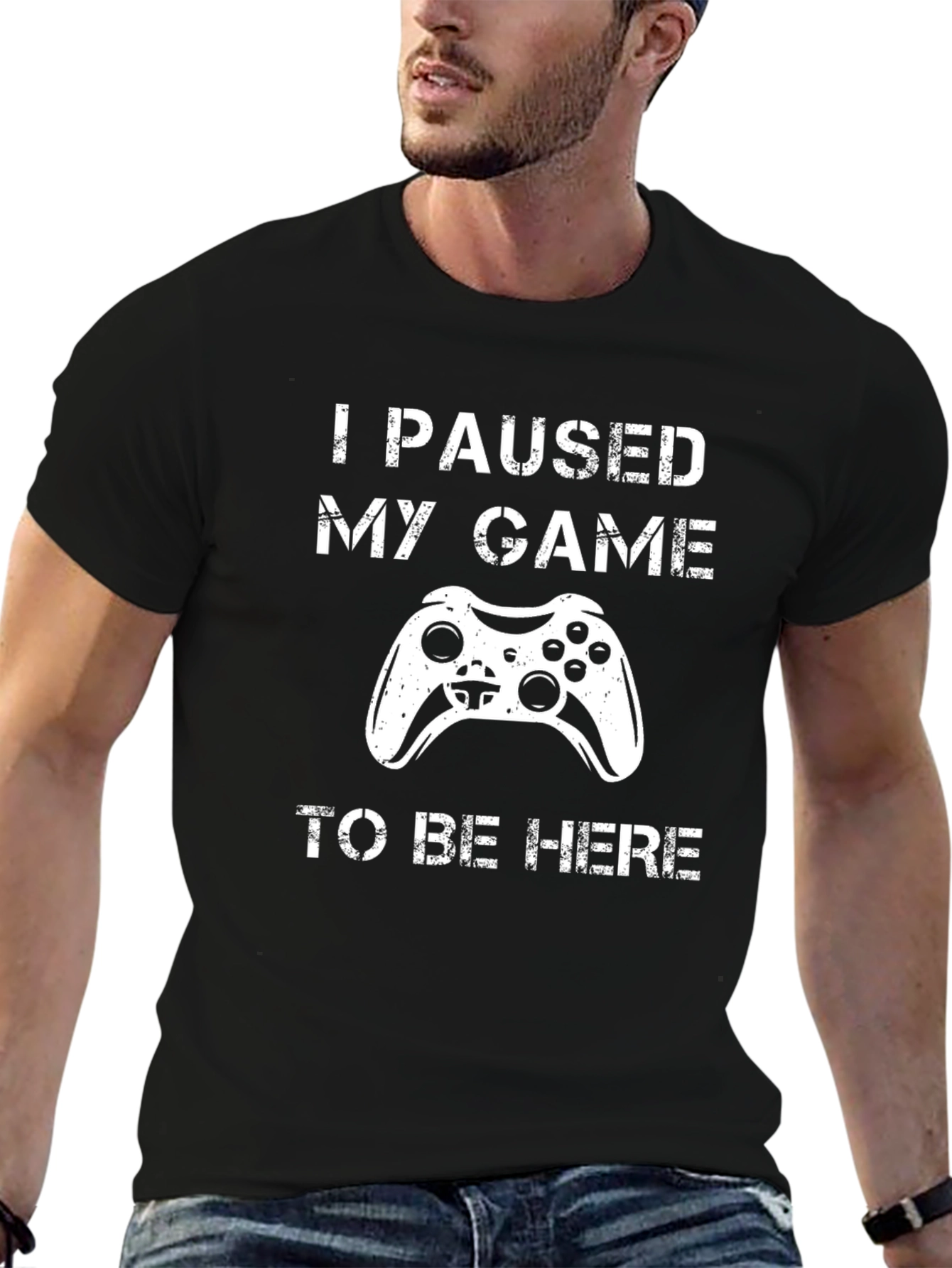 I Paused My Game to Be Here Black T-Shirt