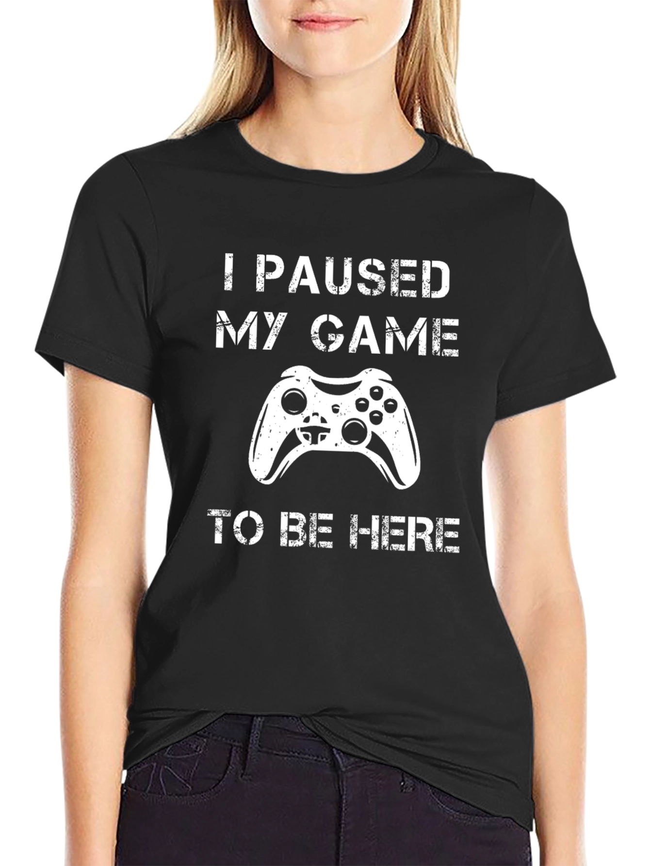 I Paused My Game to Be Here Black T-Shirt