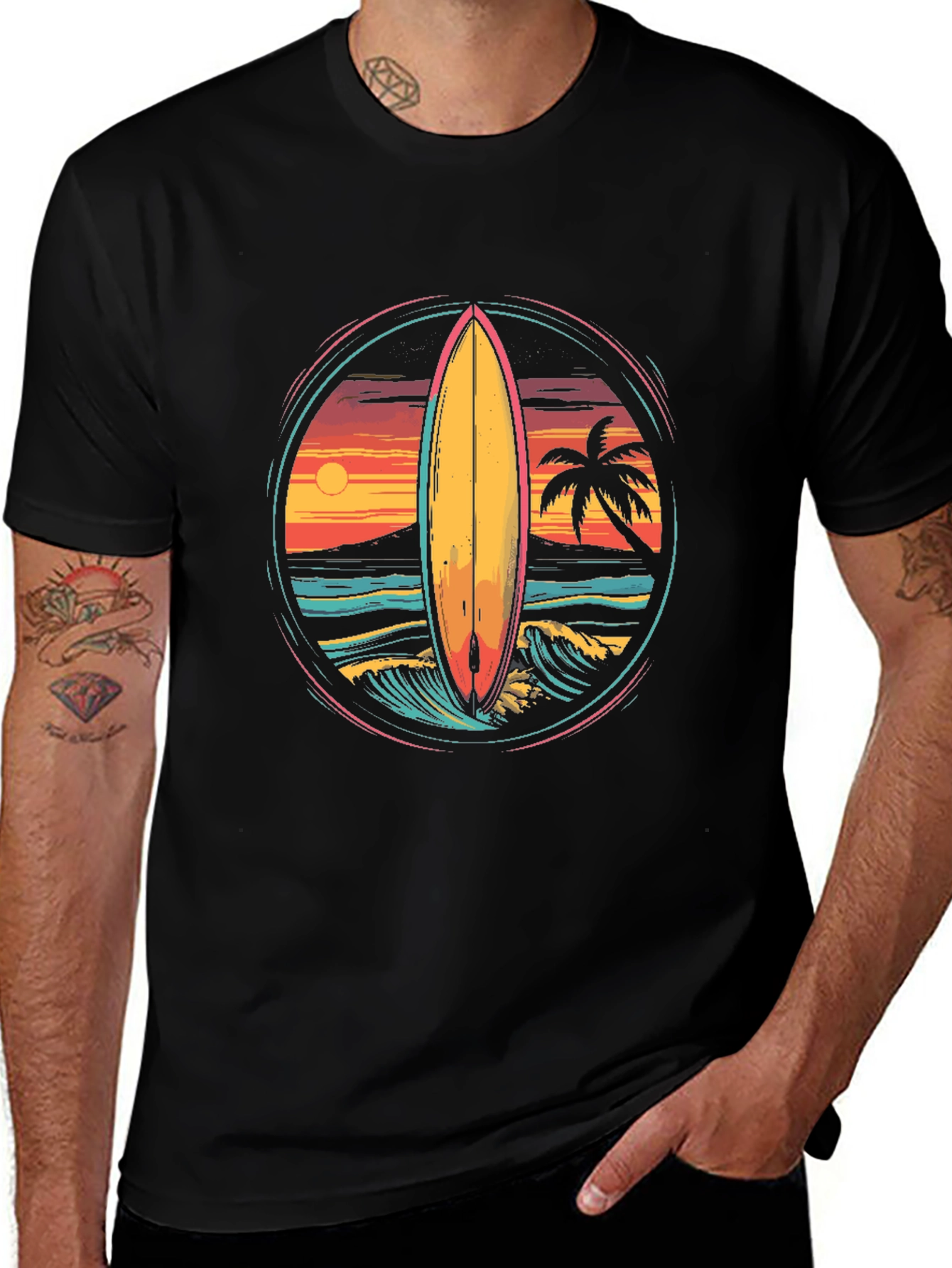 Surfboard Sunset Graphic Tee