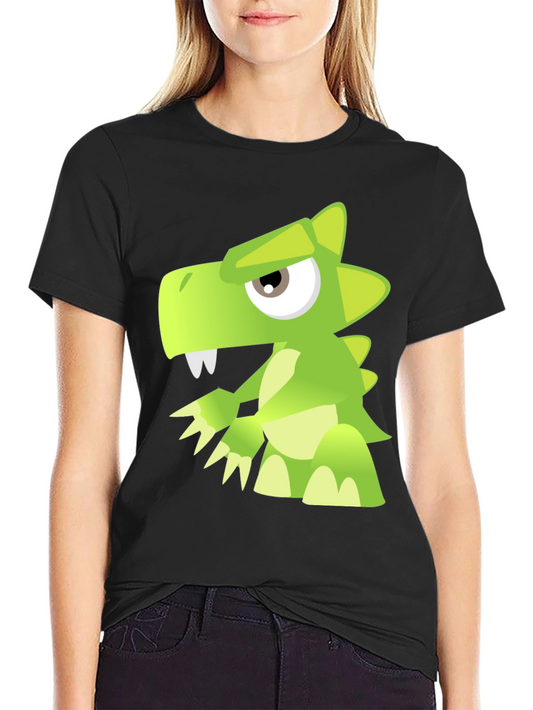 Cool Cartoon Dinosaur Graphic Print Black T-Shirt