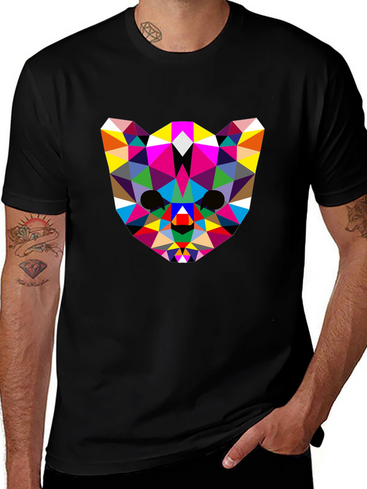Geometric Animal Face Tee - Modern Art Design