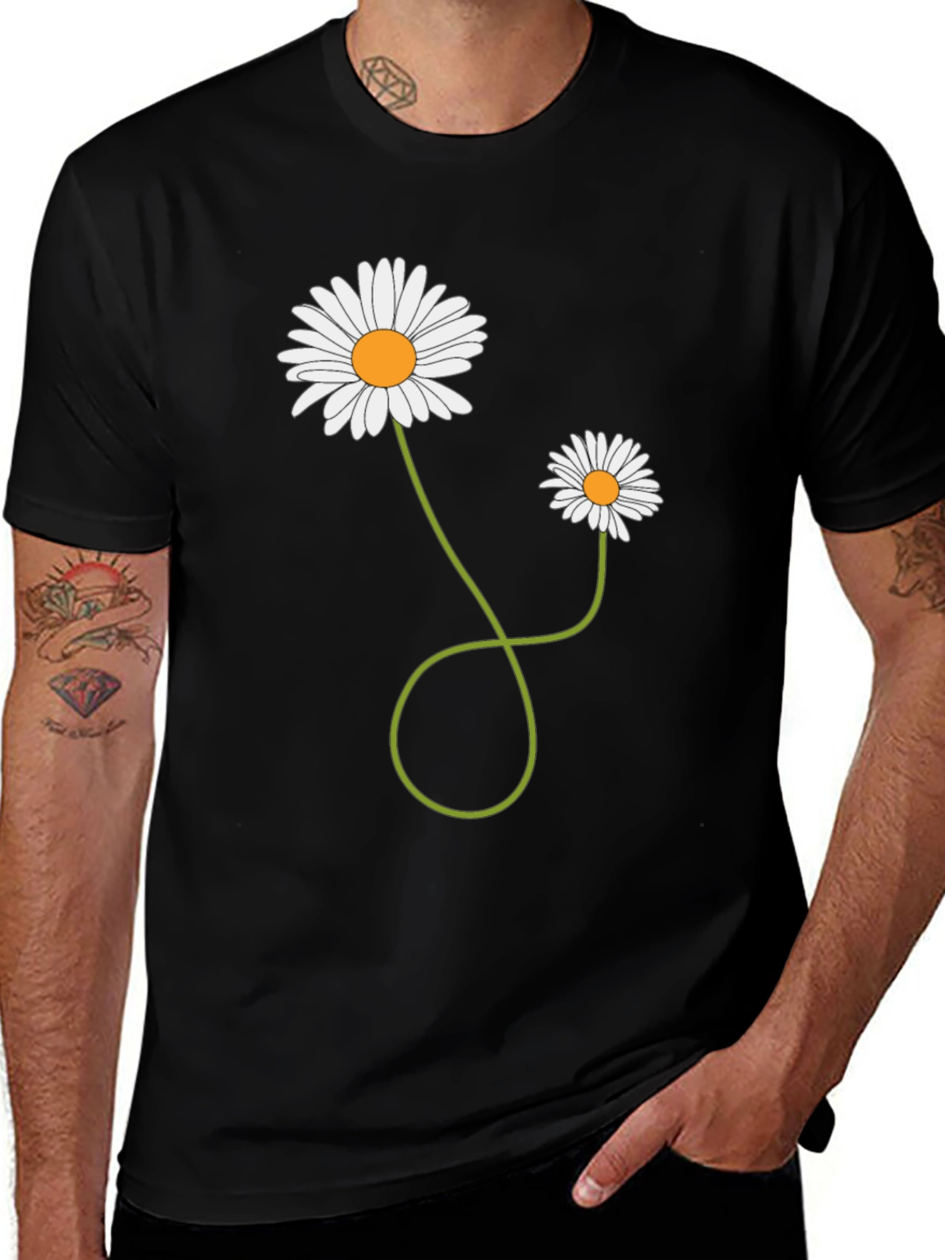 Daisies Graphic T-Shirt Black Cotton Casual Tee