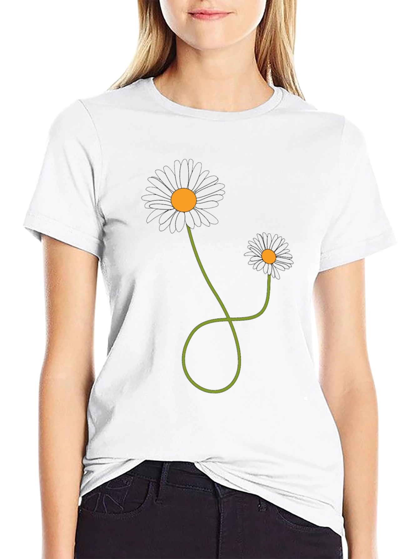 Daisies Graphic T-Shirt Black Cotton Casual Tee