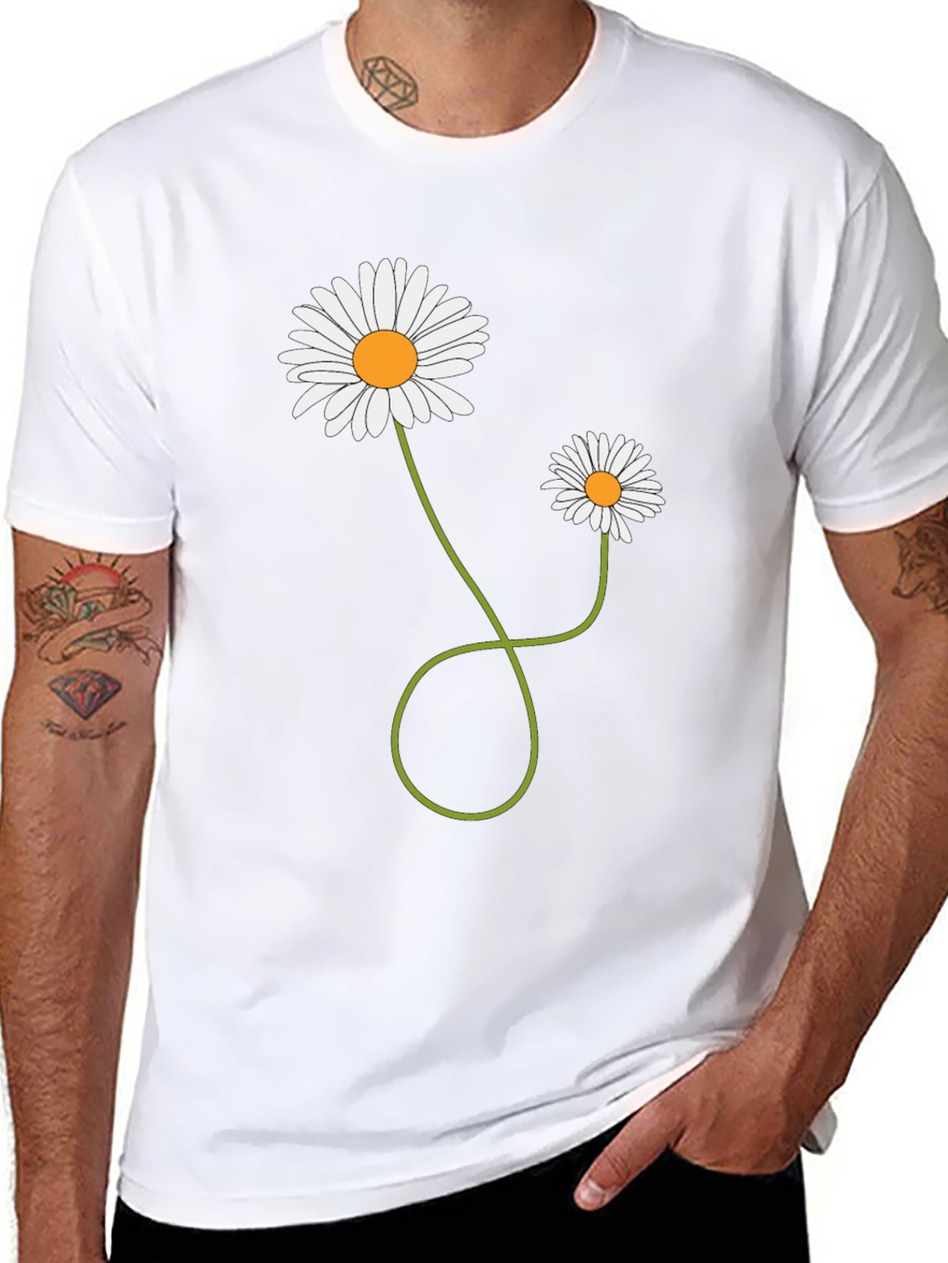 Daisies Graphic T-Shirt Black Cotton Casual Tee