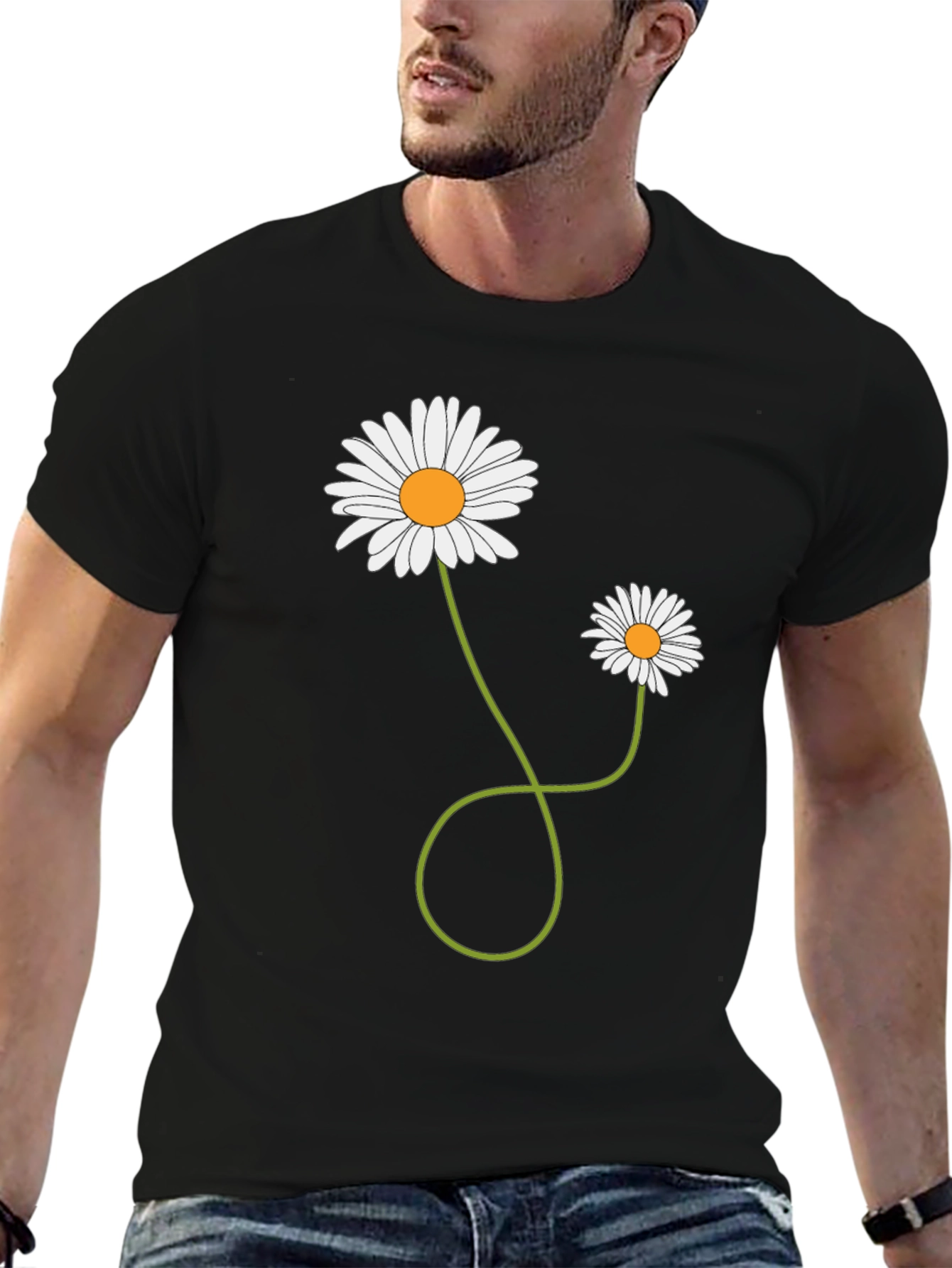 Daisies Graphic T-Shirt Black Cotton Casual Tee