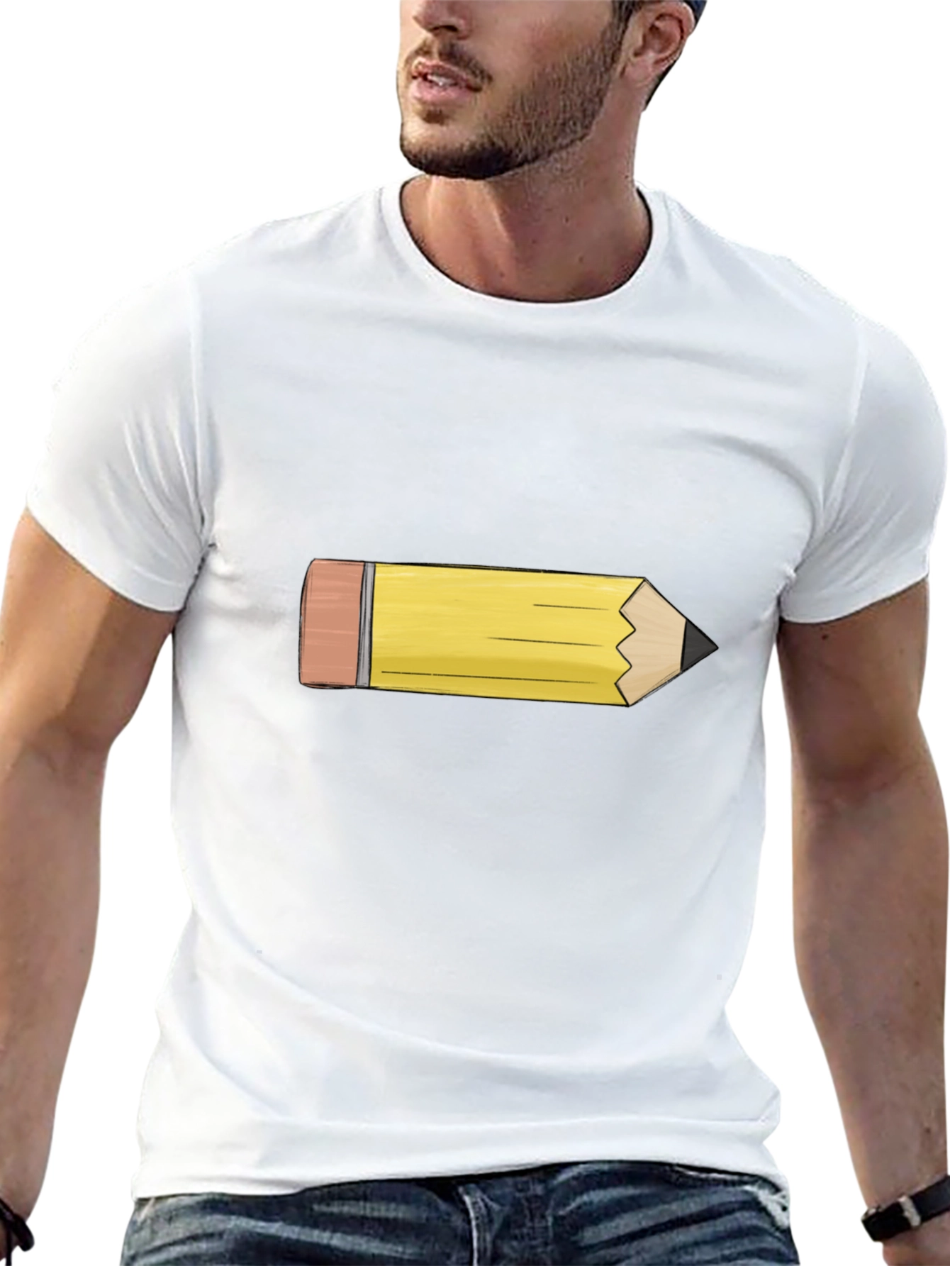 Pencil Graphic Tee - Black Cotton Casual Shirt