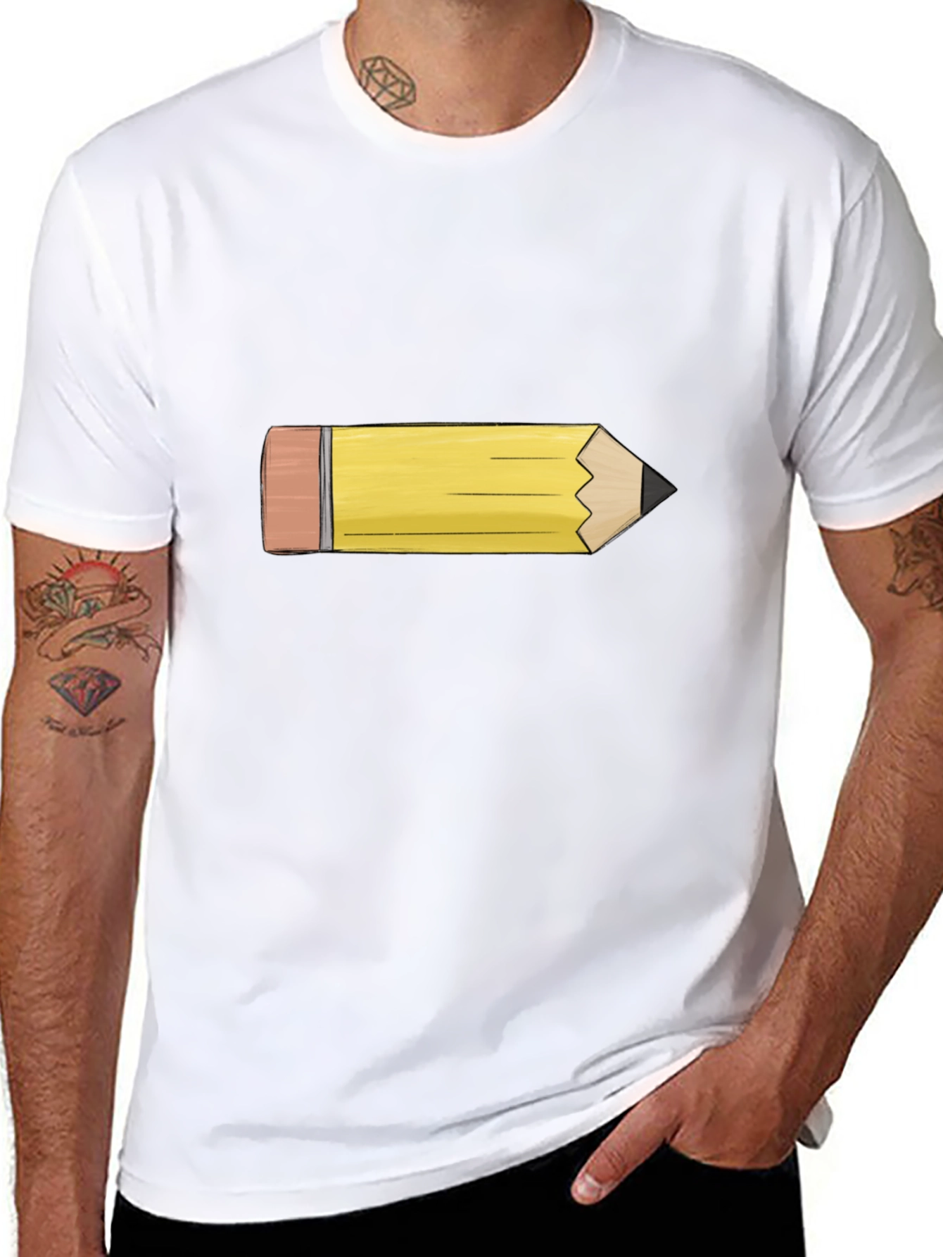 Pencil Graphic Tee - Black Cotton Casual Shirt