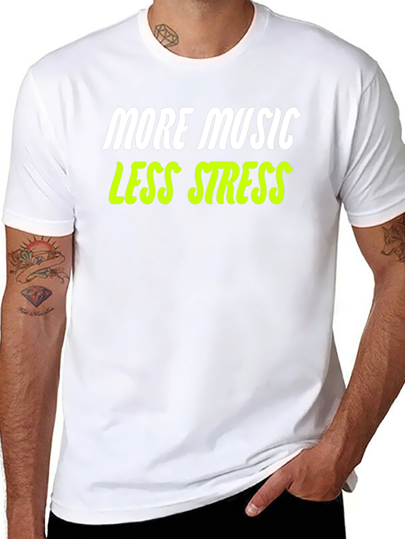 More Music Less Stress T-Shirt - Black