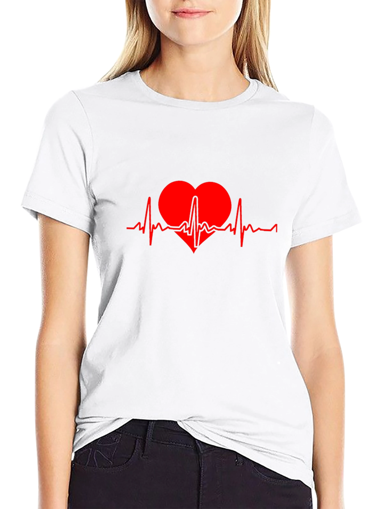 Heartbeat T-Shirt - Red Graphic Print on Black