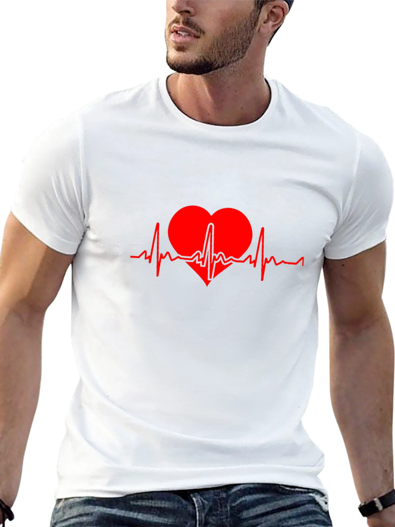 Heartbeat T-Shirt - Red Graphic Print on Black