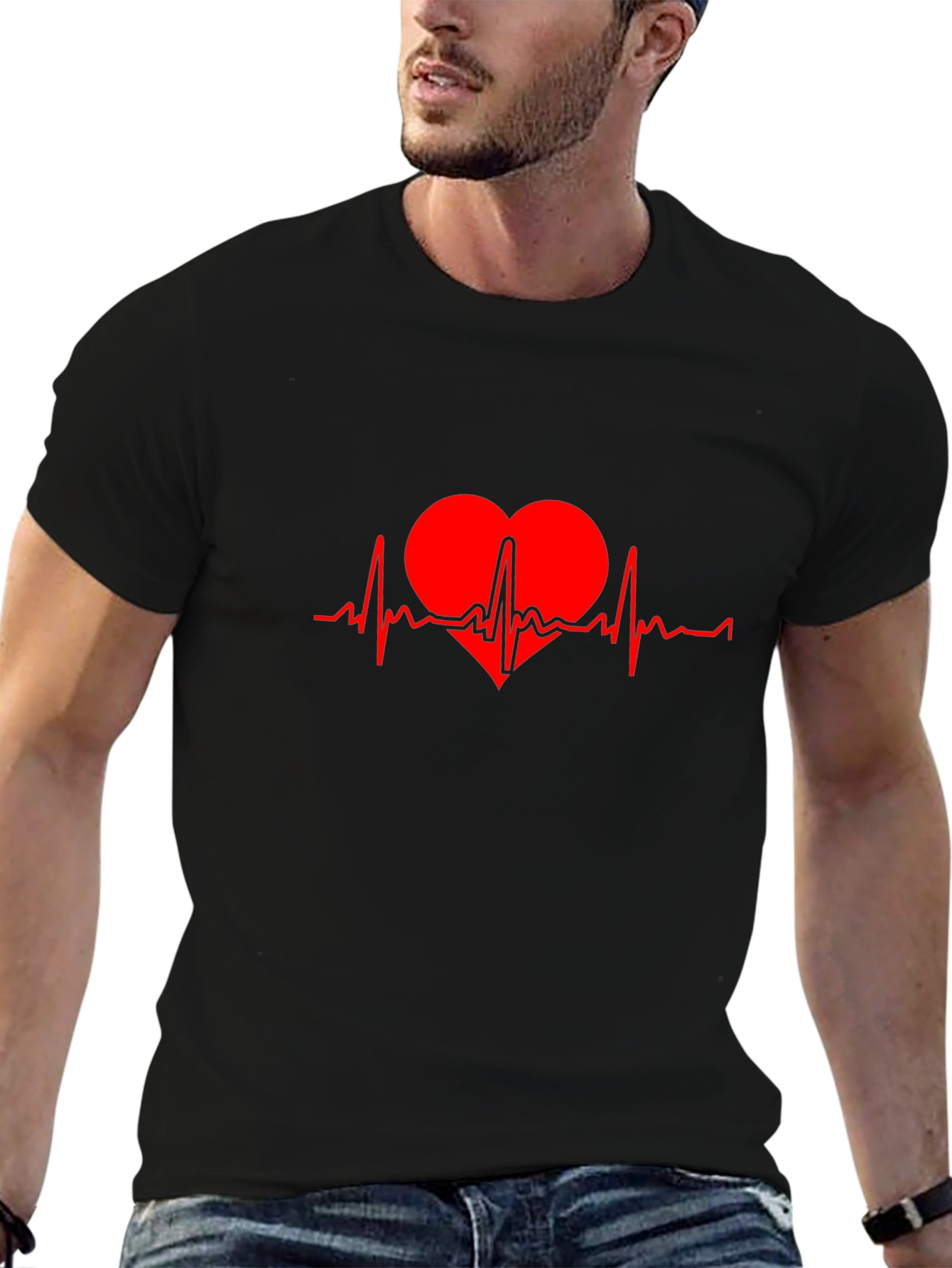 Heartbeat T-Shirt - Red Graphic Print on Black