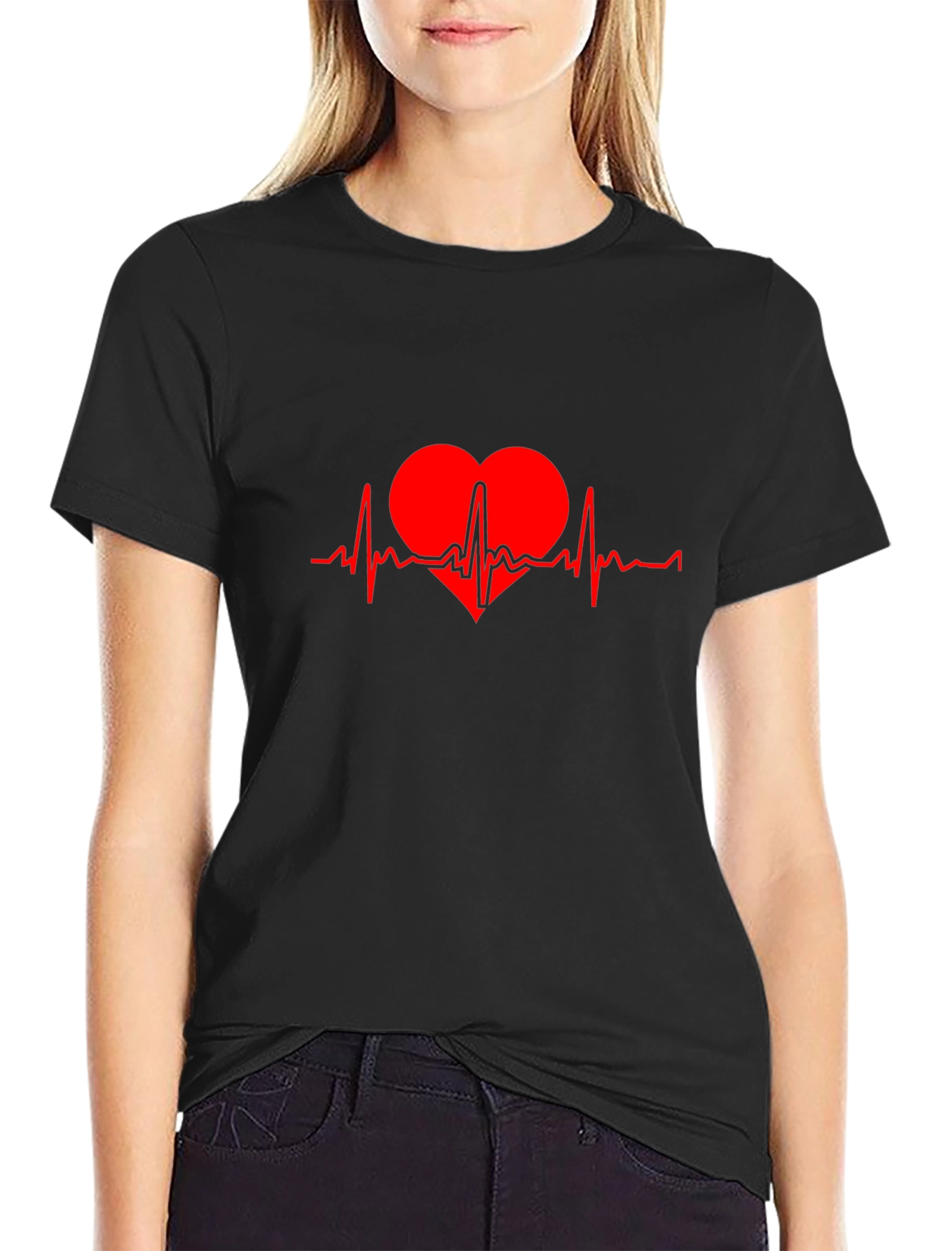 Heartbeat T-Shirt - Red Graphic Print on Black