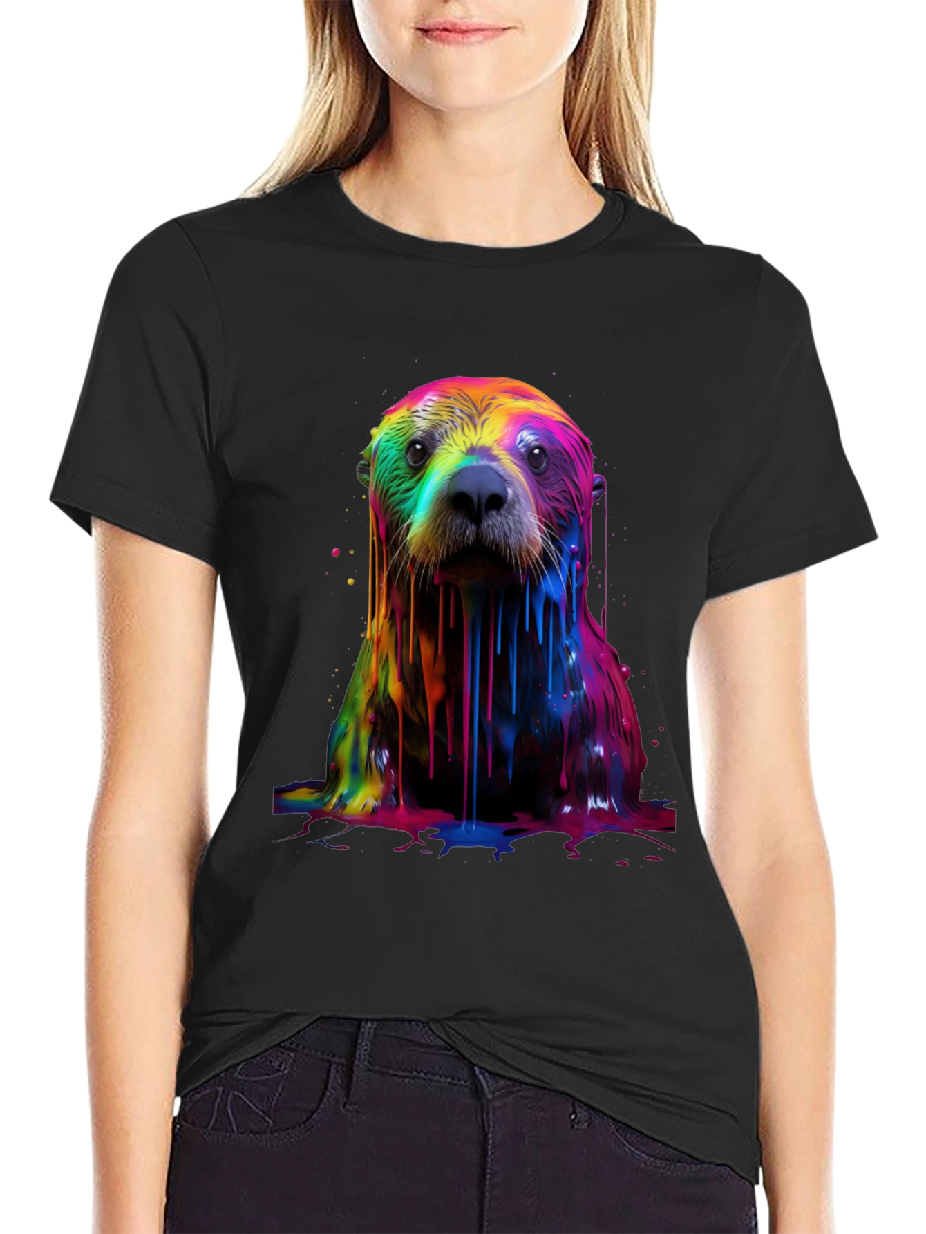 Rainbow Otter Graphic Tee - Cool Vibrant Unisex
