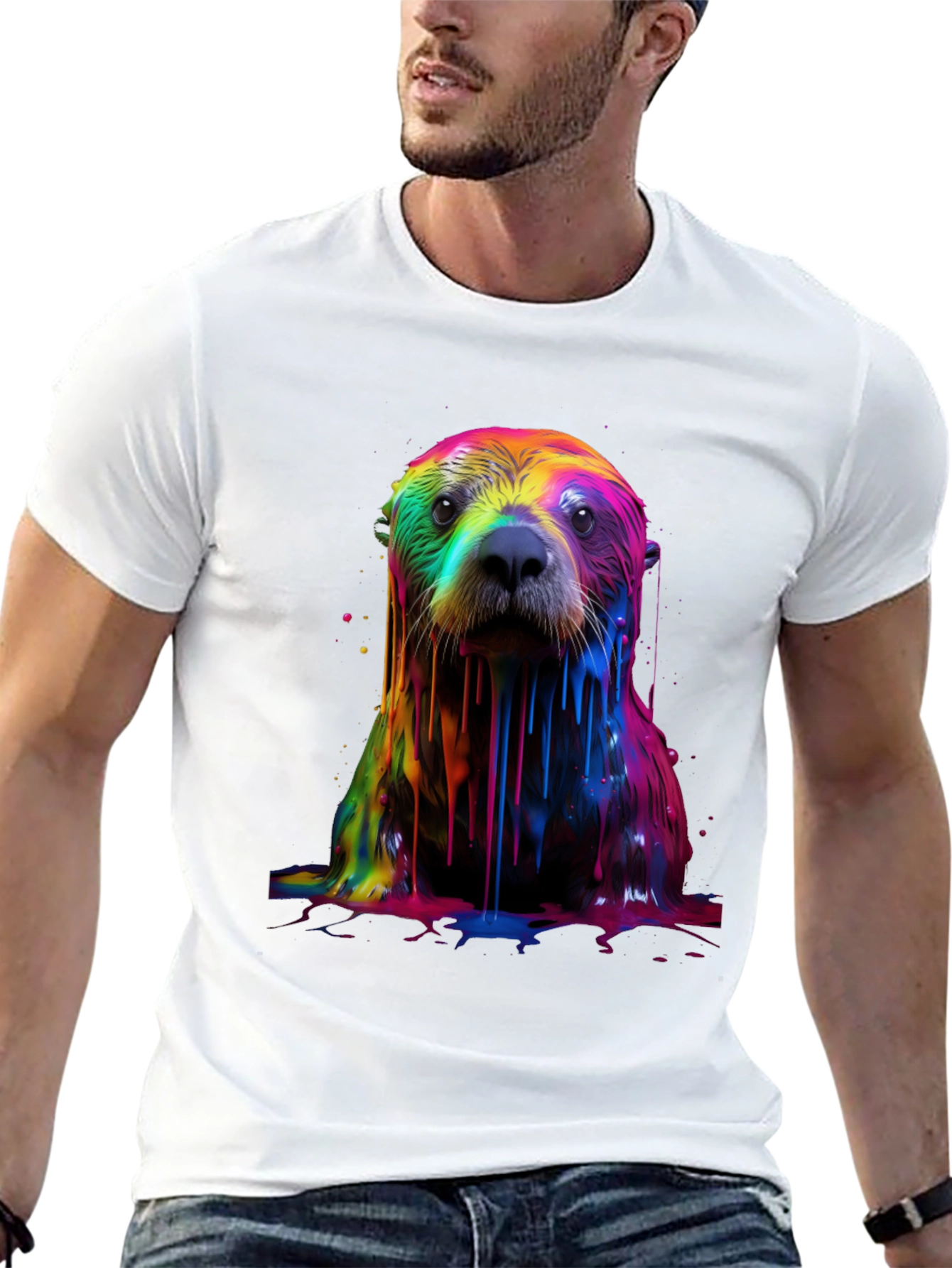 Rainbow Otter Graphic Tee - Cool Vibrant Unisex