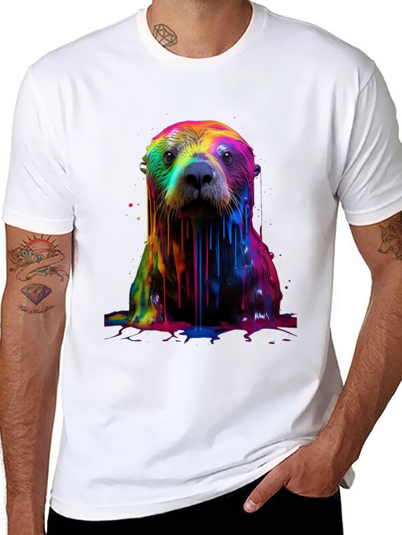 Rainbow Otter Graphic Tee - Cool Vibrant Unisex