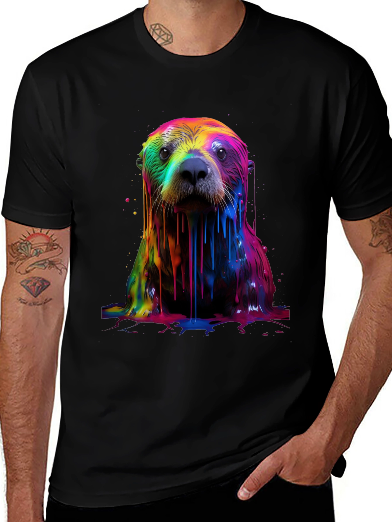 Rainbow Otter Graphic Tee - Cool Vibrant Unisex