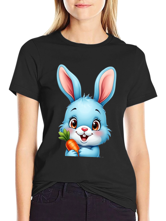 Cute Cartoon Bunny T-Shirt - Black
