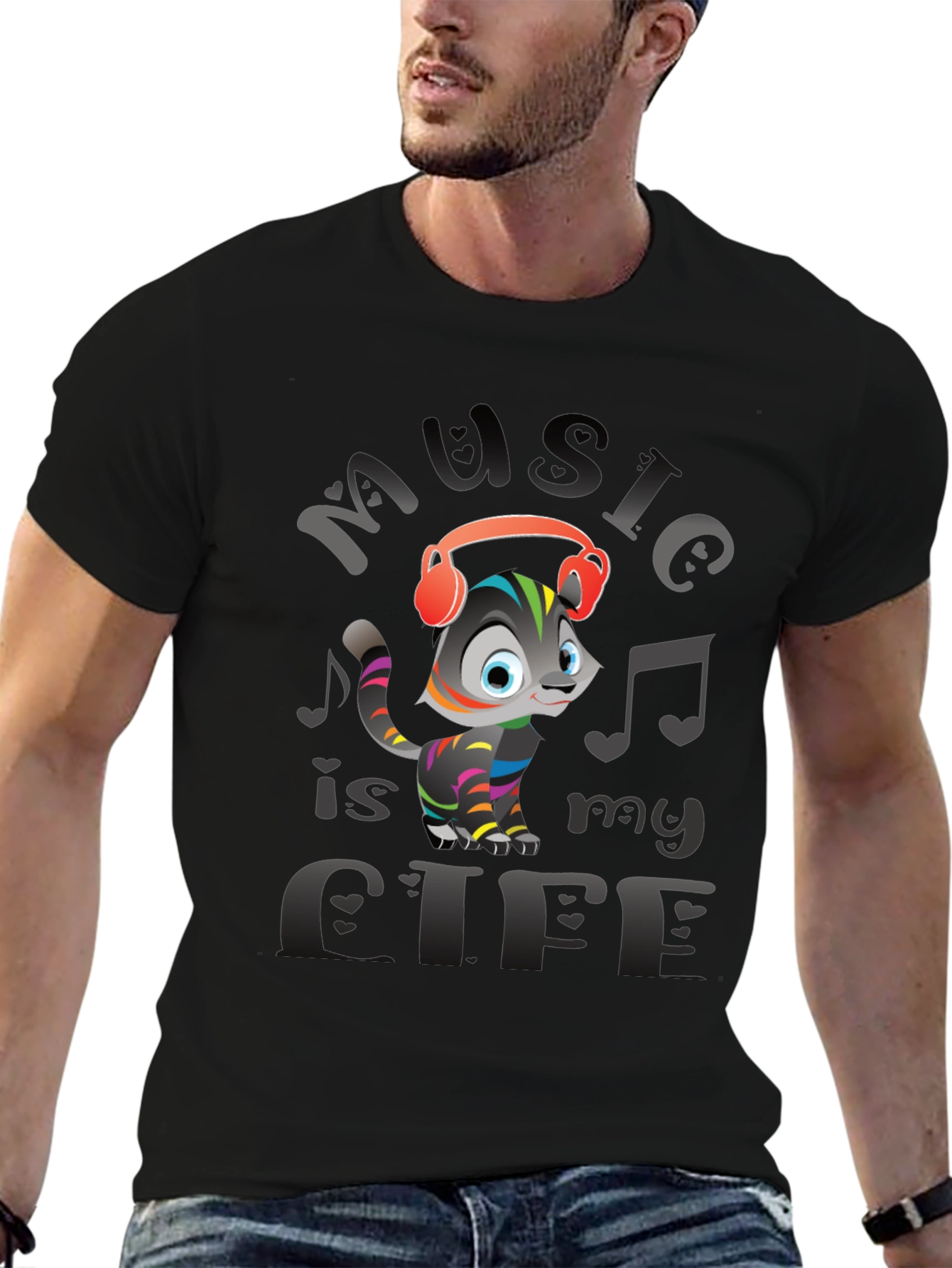 Music is My Life Cat Graphic Tee