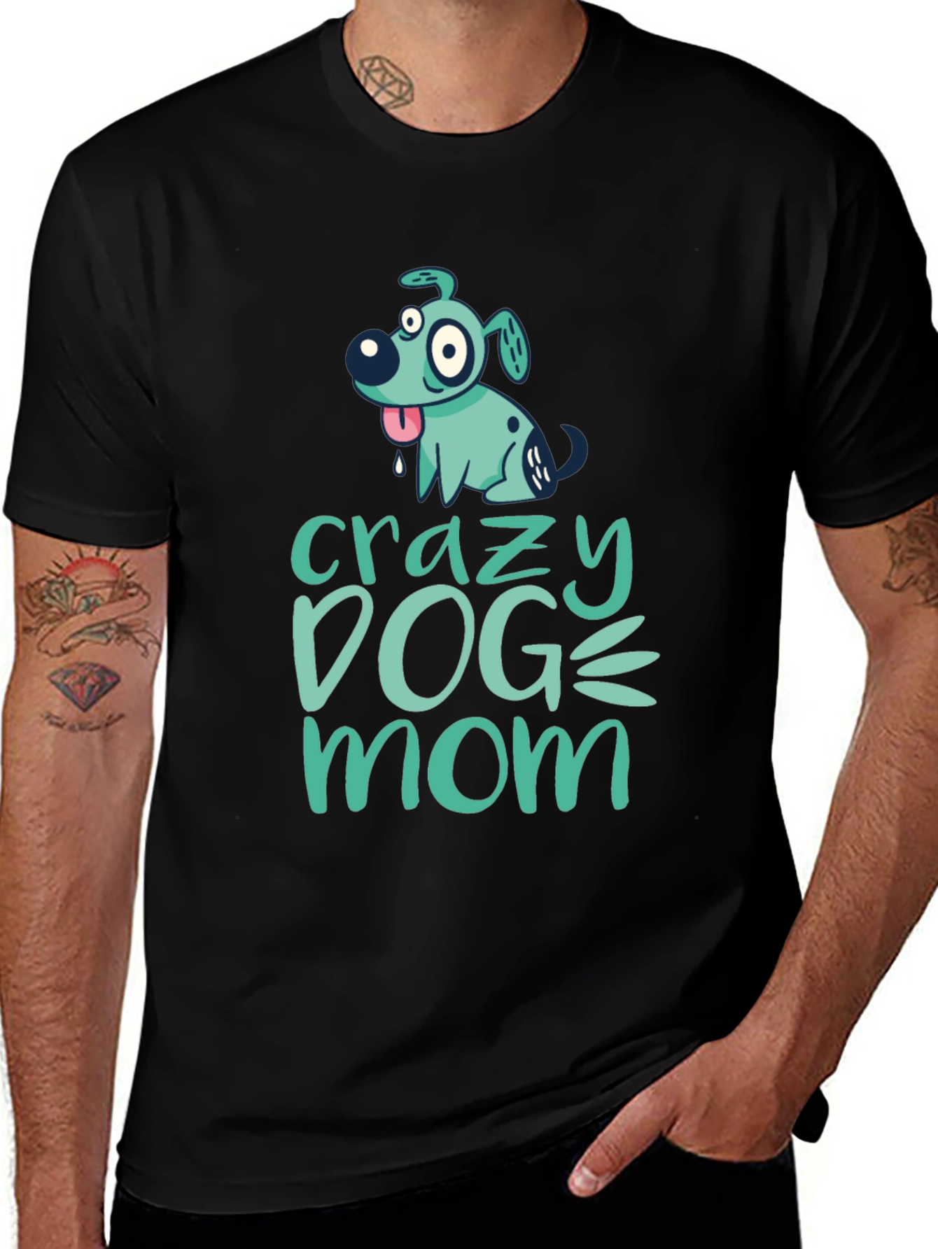 Crazy Dog Mom Graphic Tee - Black Cotton T-Shirt