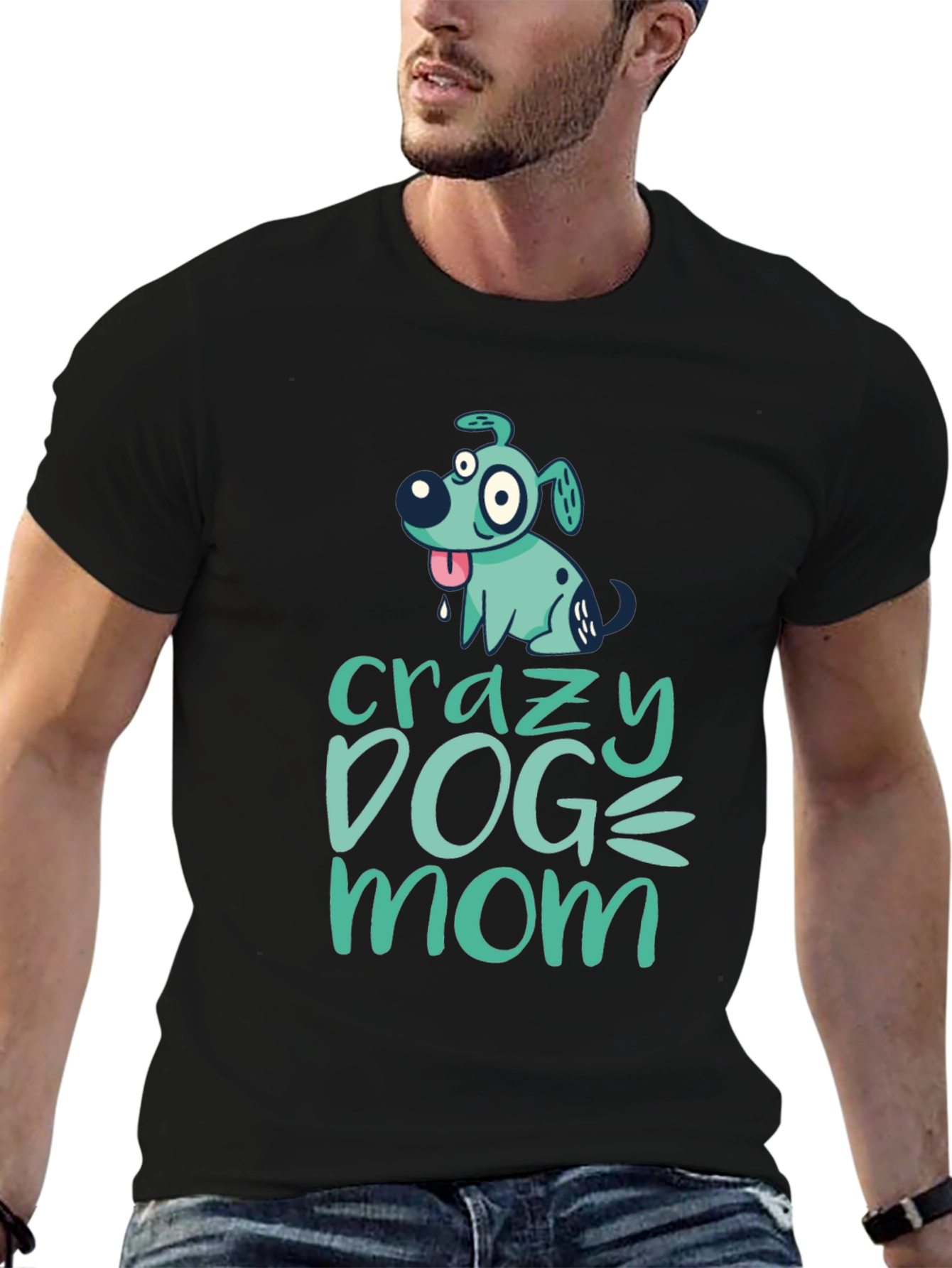 Crazy Dog Mom Graphic Tee - Black Cotton T-Shirt
