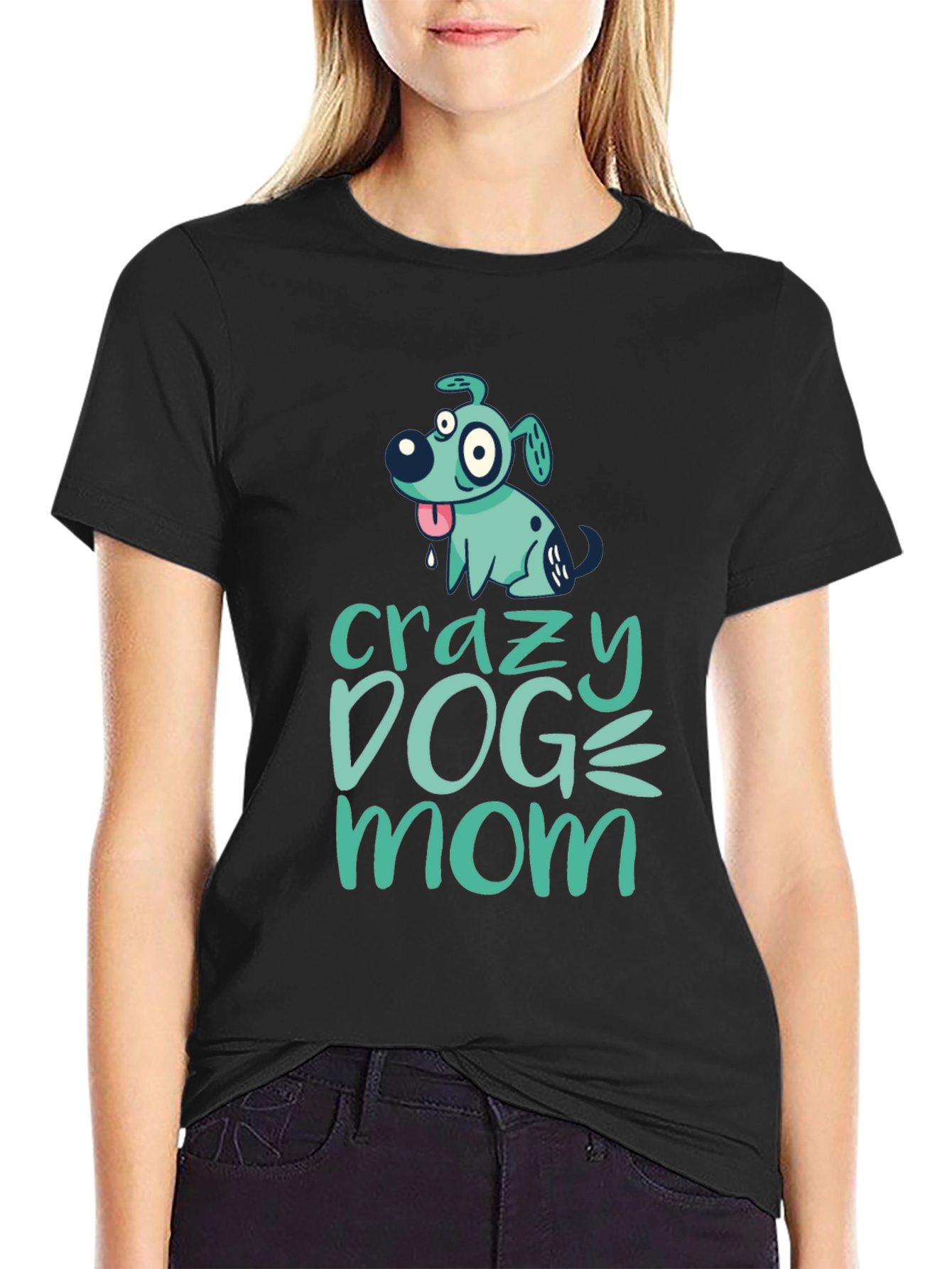 Crazy Dog Mom Graphic Tee - Black Cotton T-Shirt