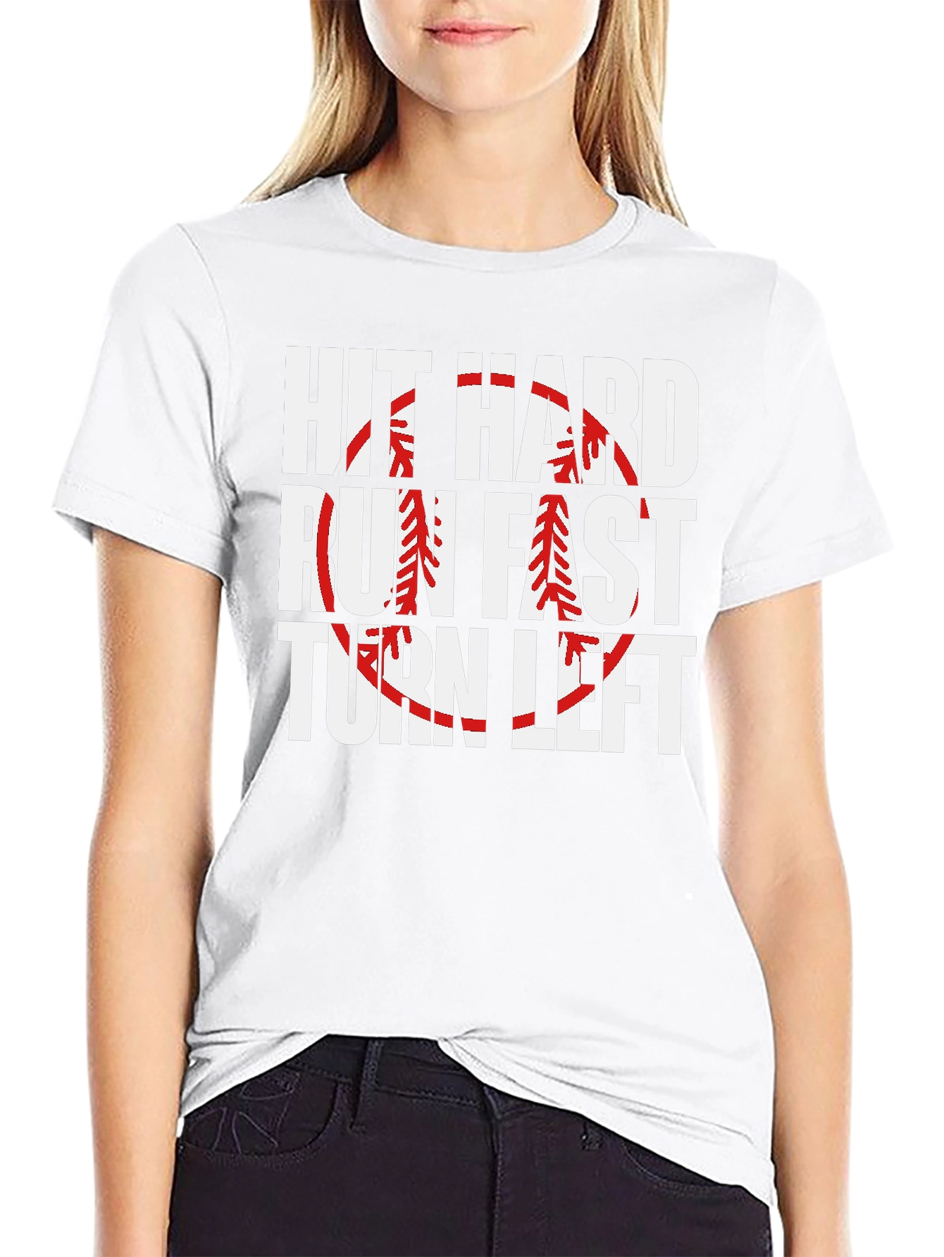 Hit Hard Run Fast Turn Left Baseball Graphic Tee
