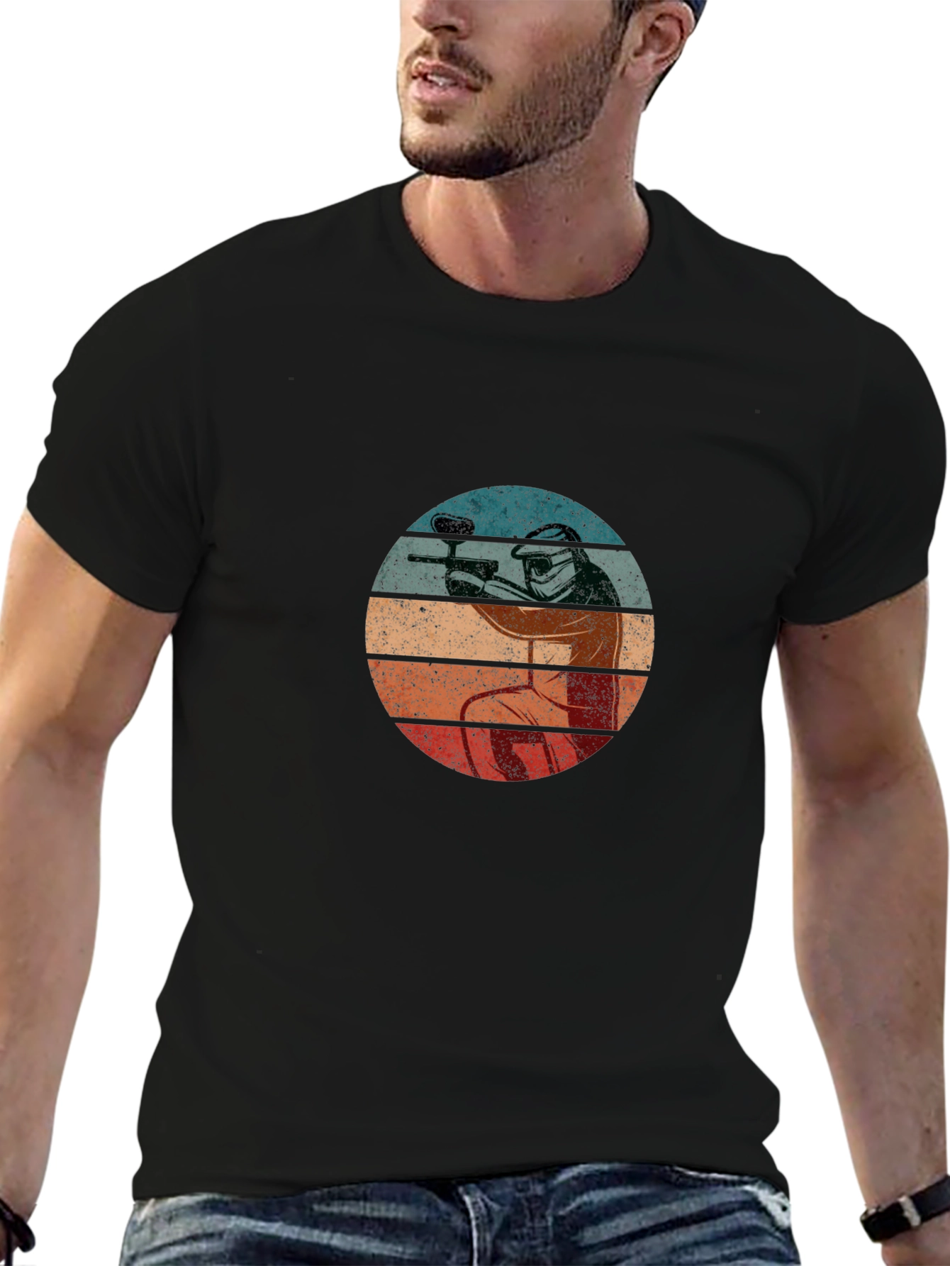 Paintball Player Retro T-Shirt - Black