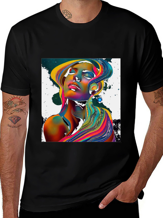 Abstract Woman Graphic Tee - Colorful Design