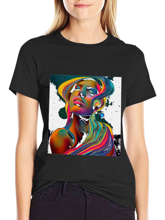Abstract Woman Graphic Tee - Colorful Design