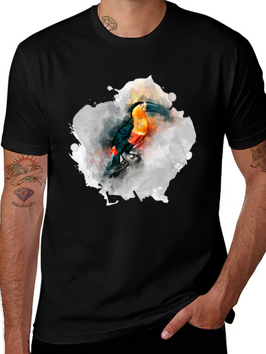 Toucan Watercolor Print Black T-Shirt