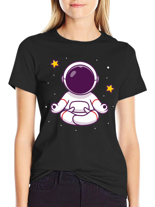 Meditating Astronaut Graphic Tee - Black Cotton Shirt