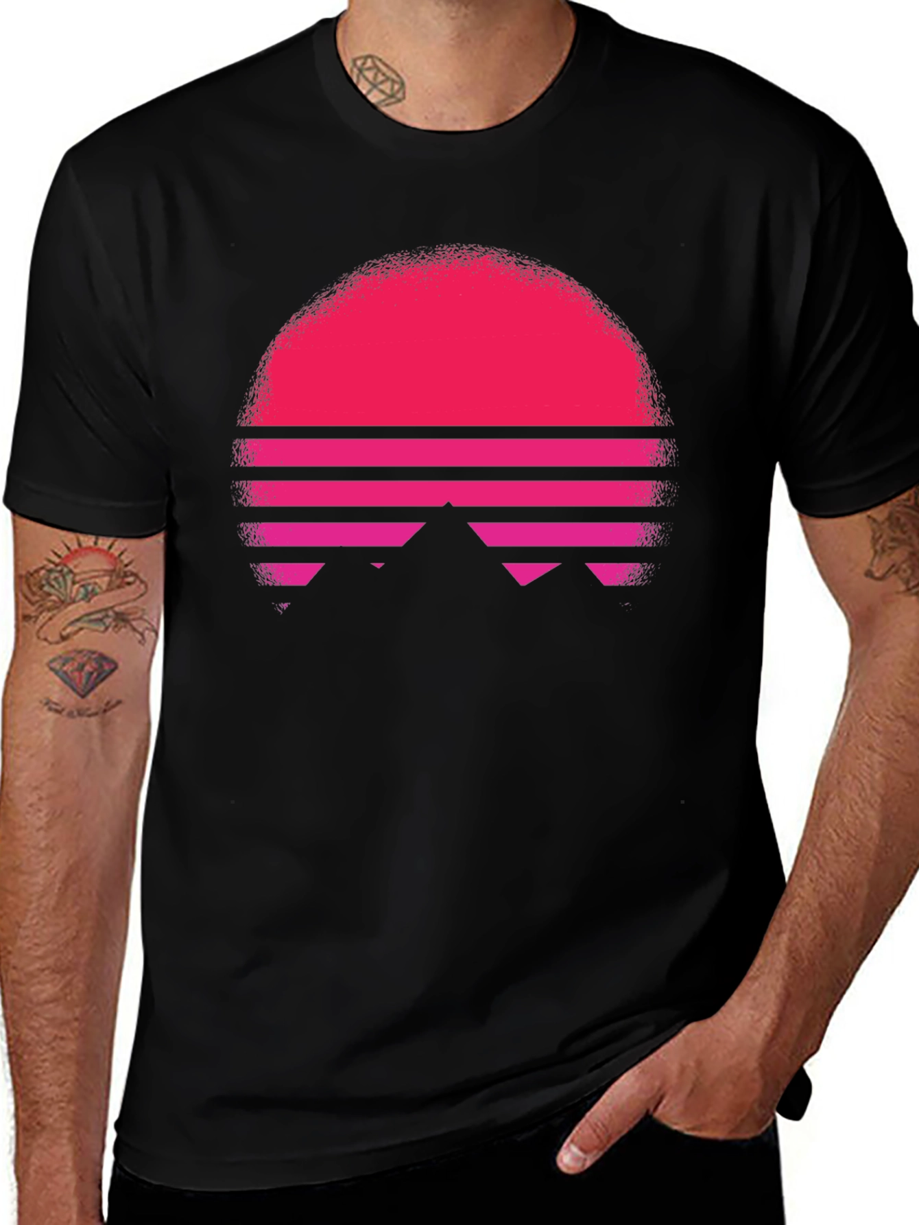 Retro Sunset Graphic Tee - Black