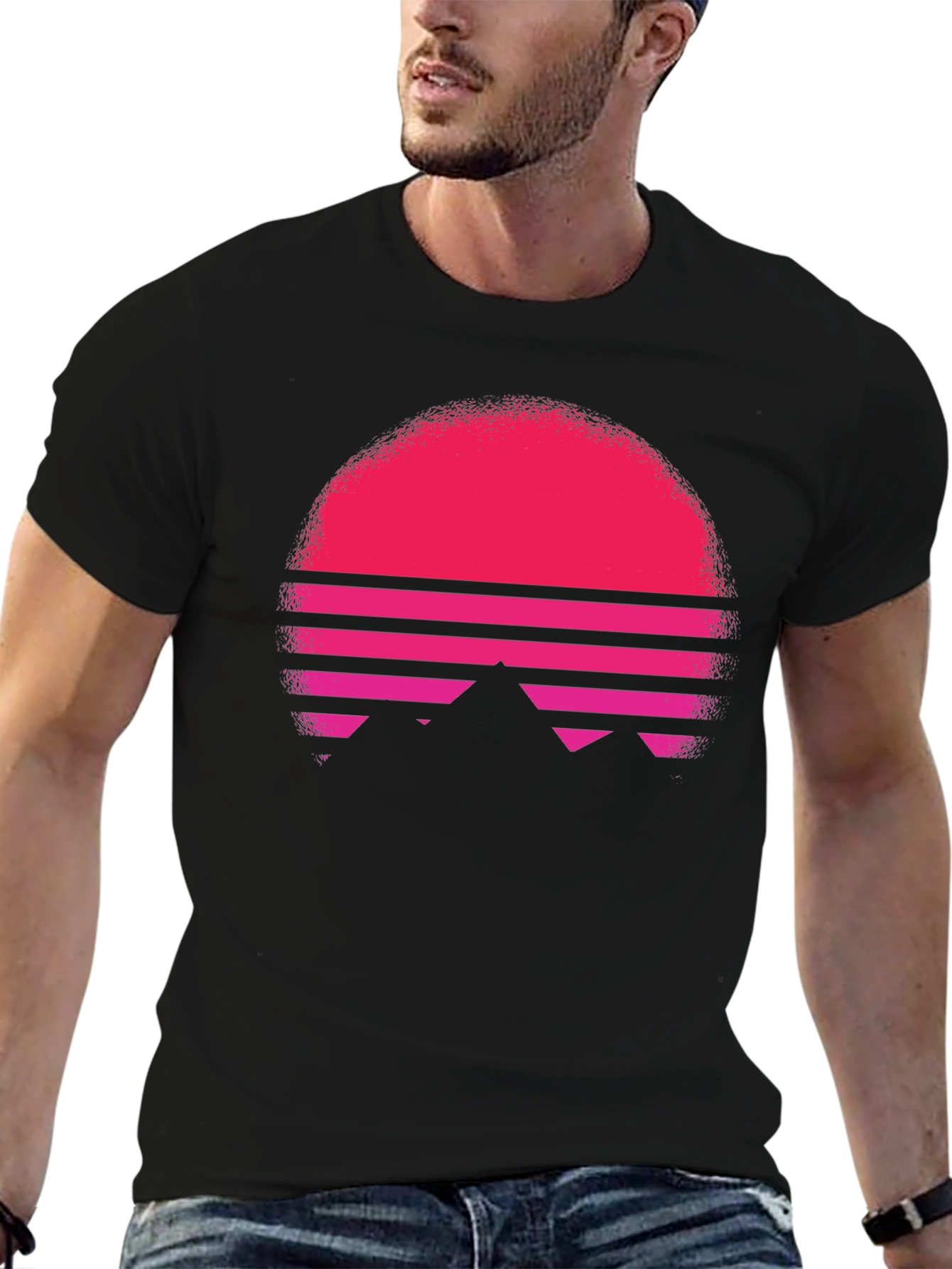 Retro Sunset Graphic Tee - Black