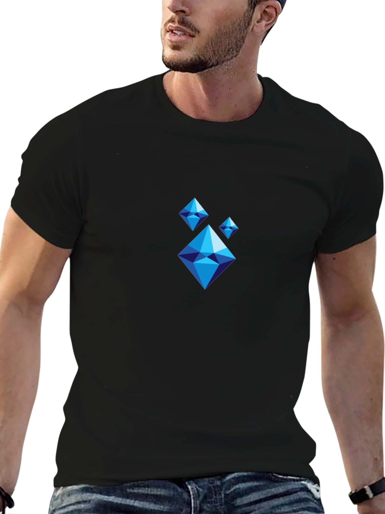Geometric Diamond Pattern Black T-Shirt