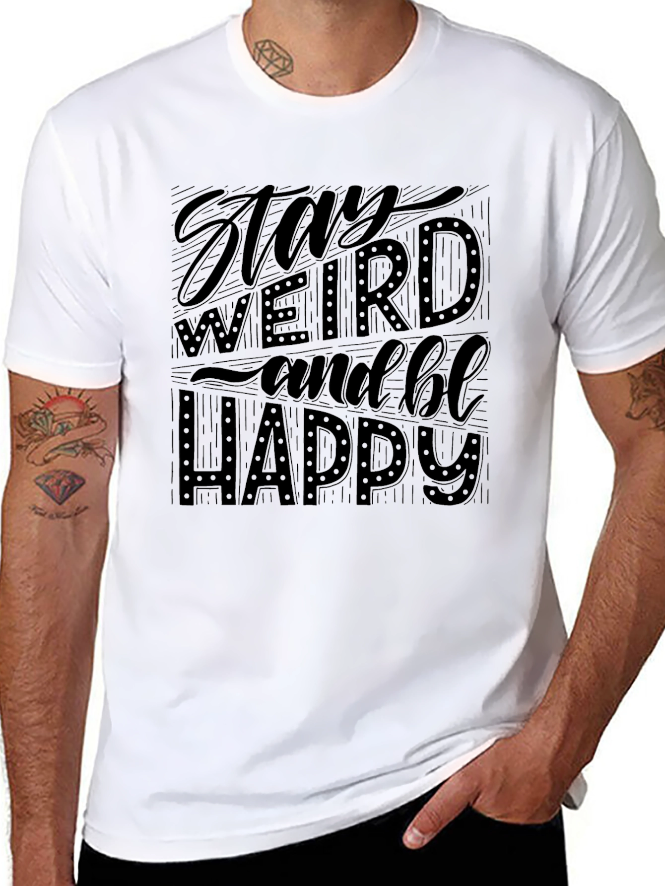 Stay Weird & Be Happy Black Graphic T-Shirt