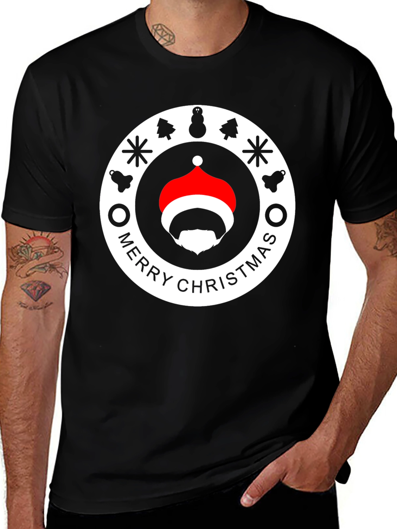 Festive Santa Beard Graphic Tee - Merry Christmas