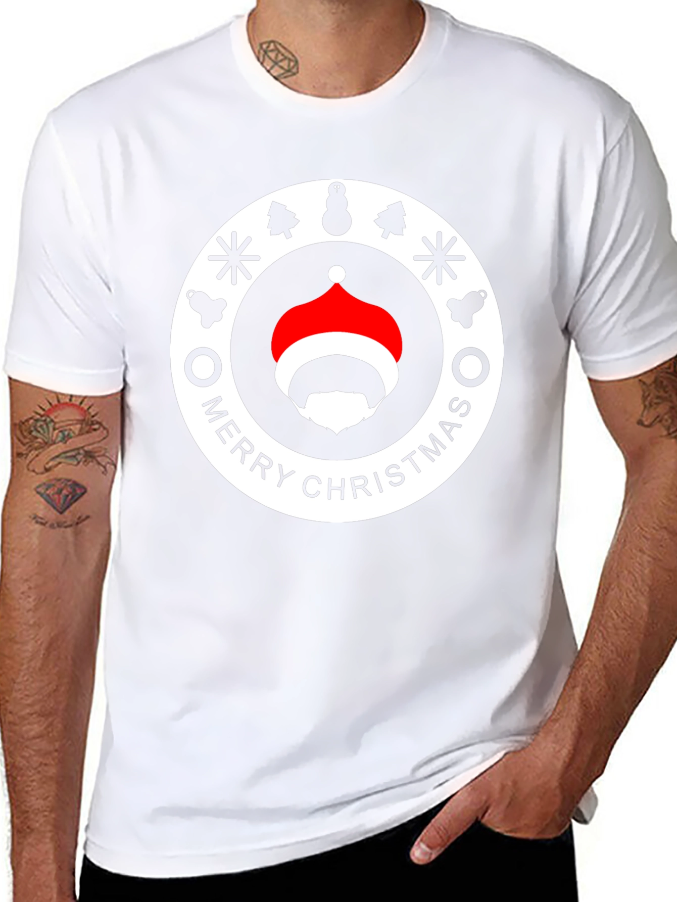 Festive Santa Beard Graphic Tee - Merry Christmas