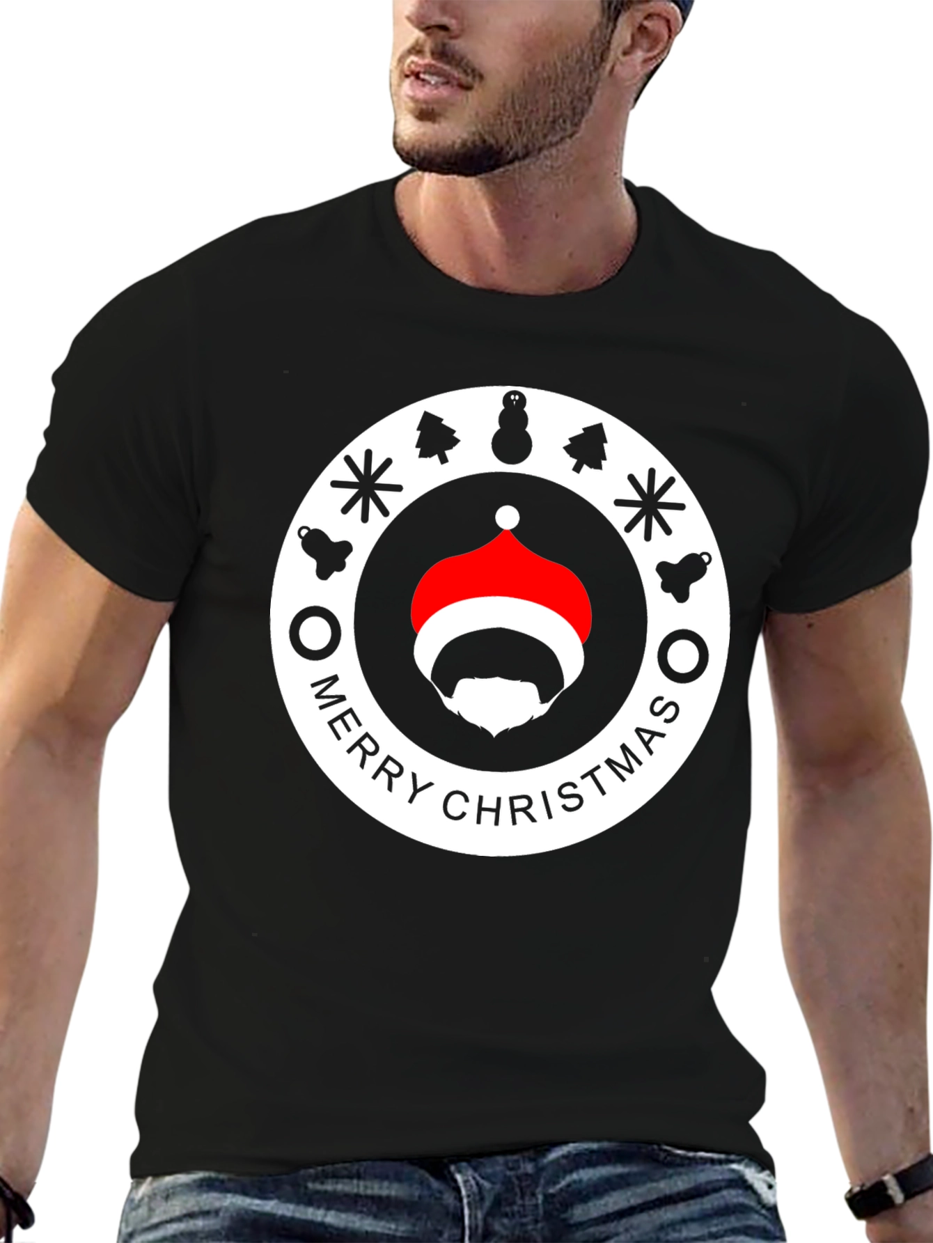 Festive Santa Beard Graphic Tee - Merry Christmas