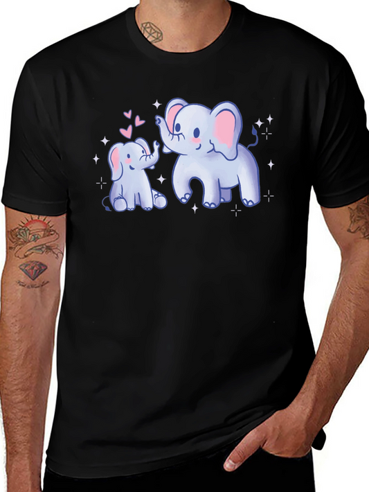 Cute Elephant Mom & Baby Black T-Shirt