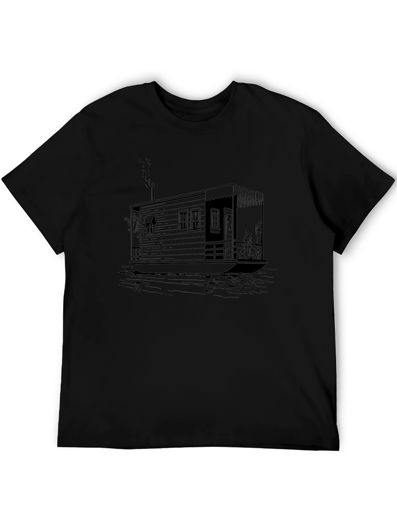 Houseboat Graphic Tee - Black Cotton Casual Shirt