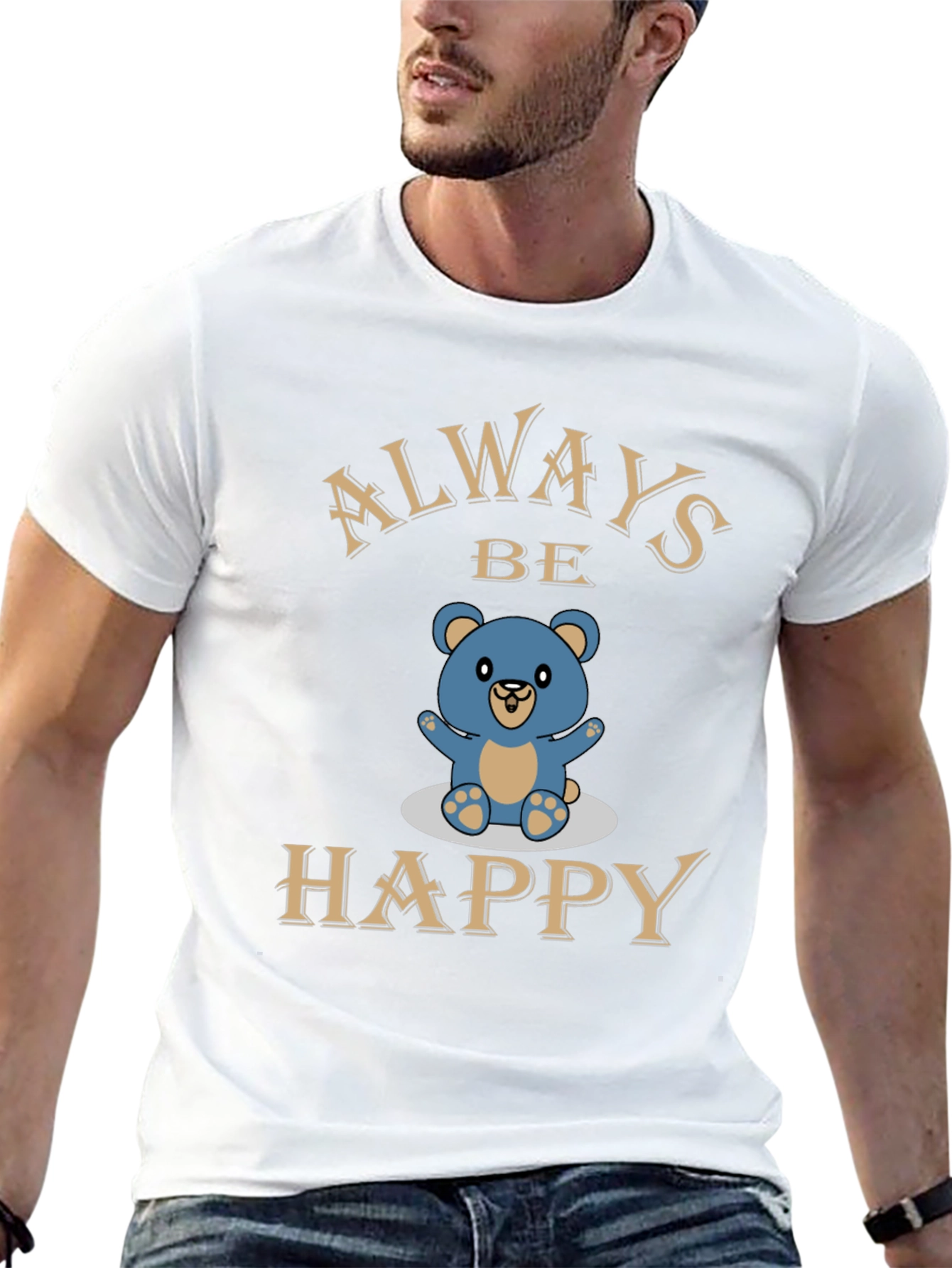 Always Be Happy Bear Graphic Tee - Black
