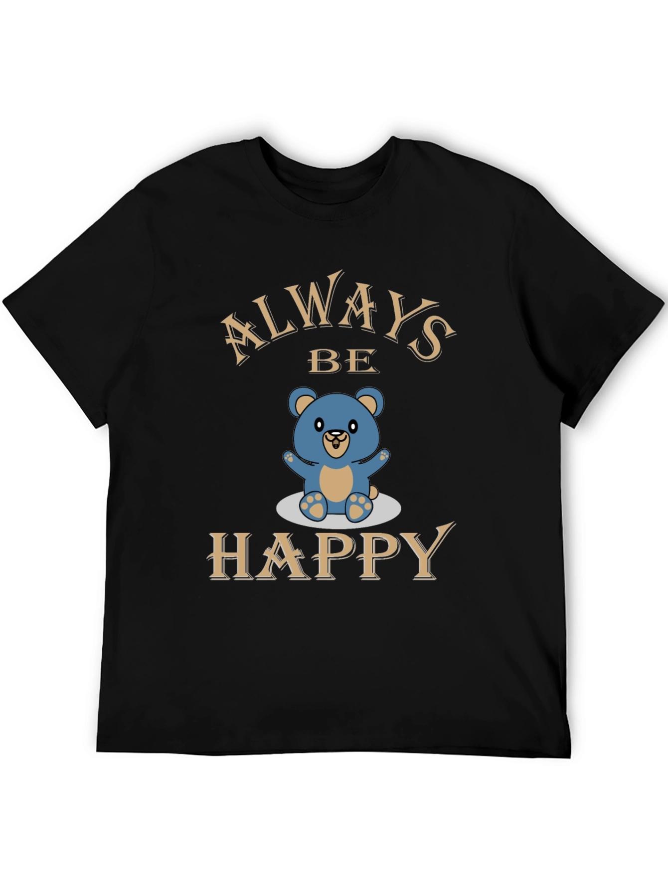 Always Be Happy Bear Graphic Tee - Black