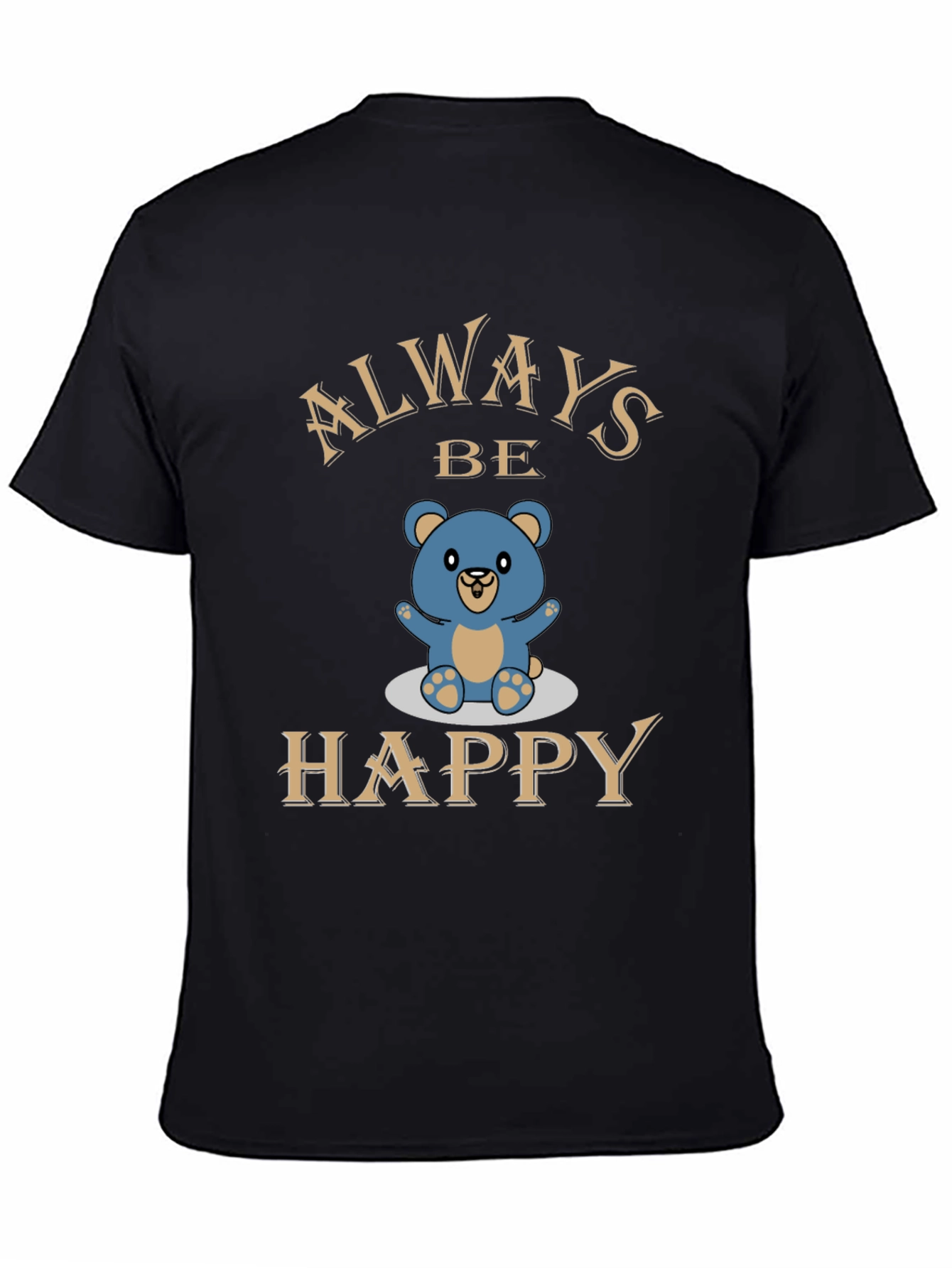 Always Be Happy Bear Graphic Tee - Black
