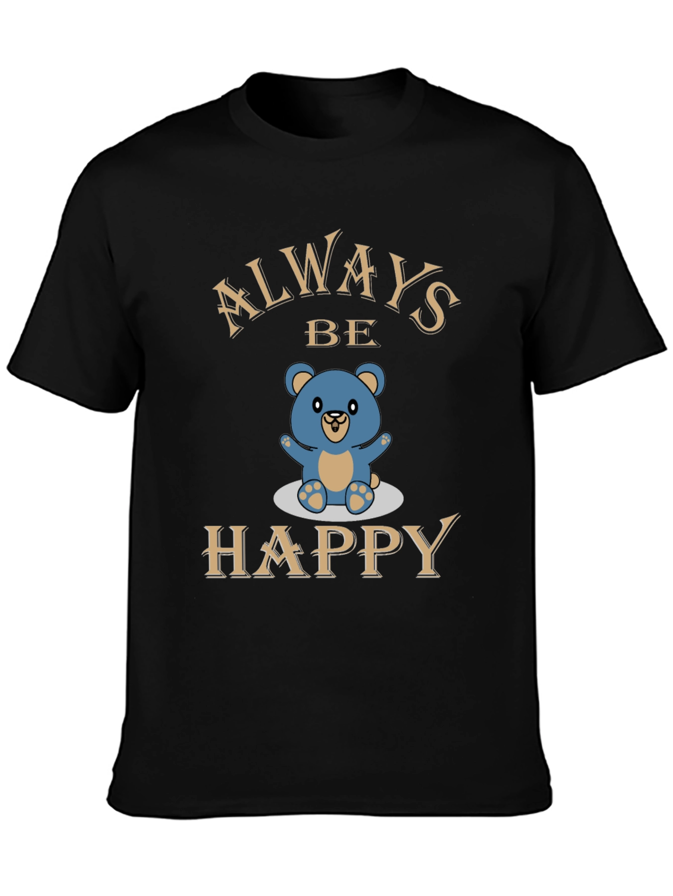 Always Be Happy Bear Graphic Tee - Black
