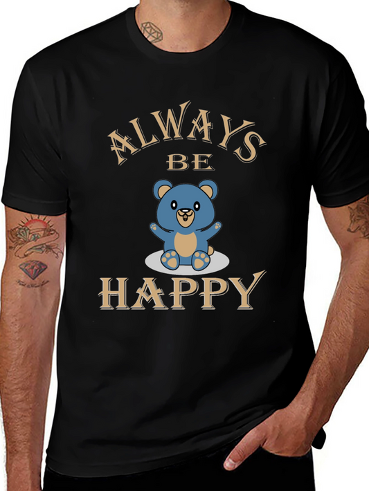 Always Be Happy Bear Graphic Tee - Black