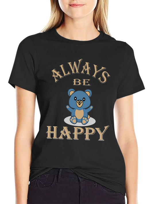 Always Be Happy Bear Graphic Tee - Black