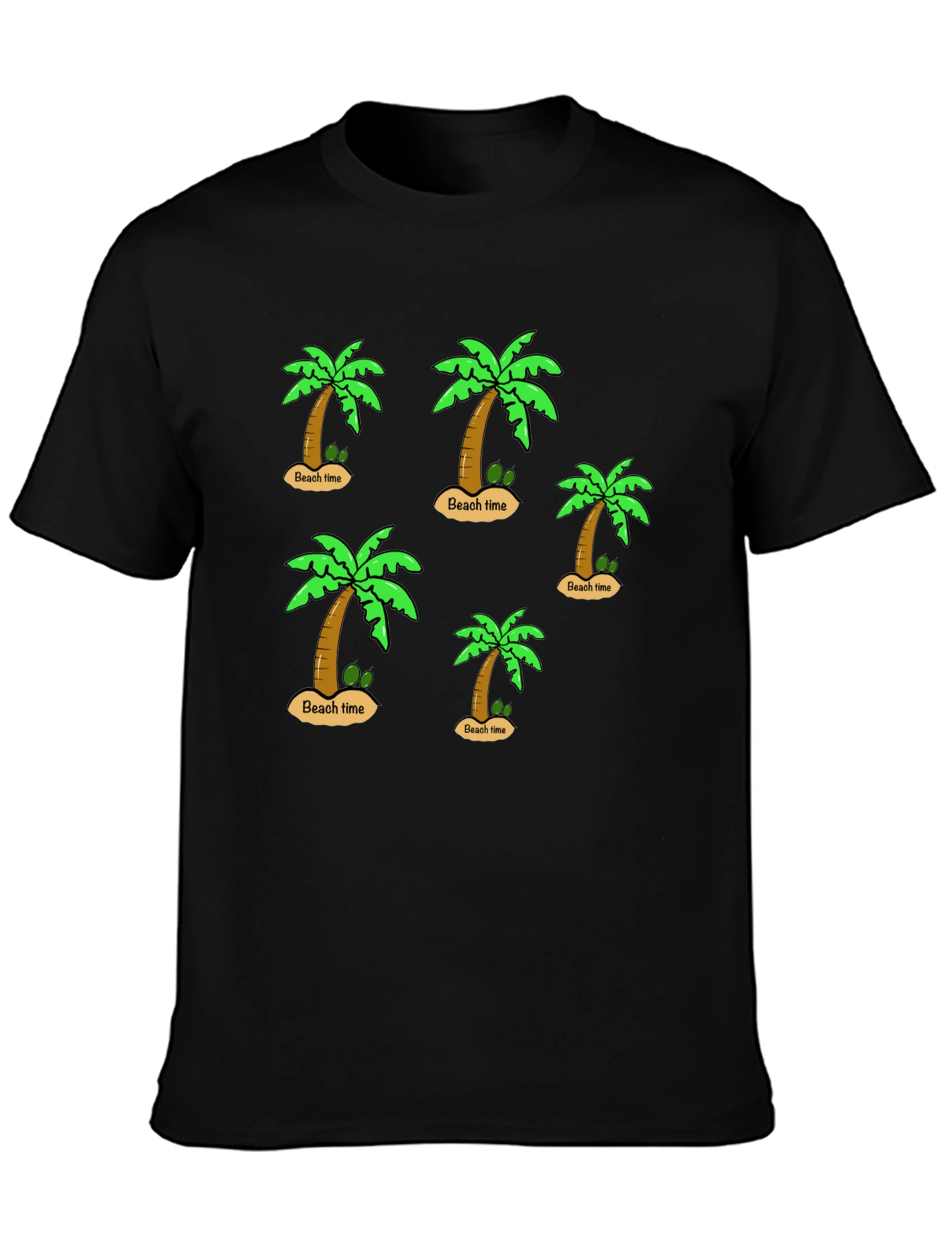 Beach Time Palm Tree Graphic Black T-Shirt