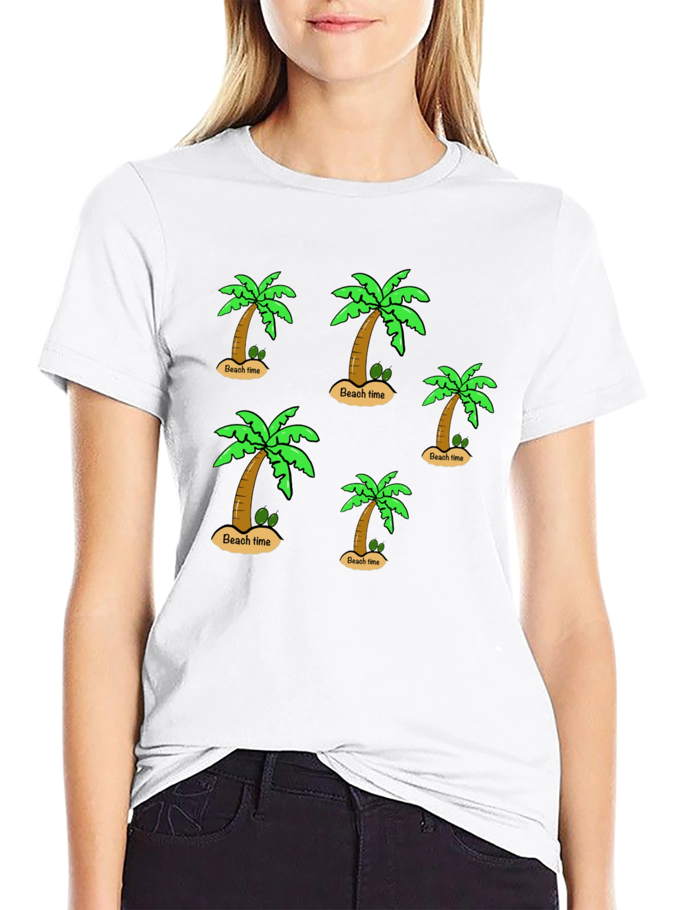 Beach Time Palm Tree Graphic Black T-Shirt